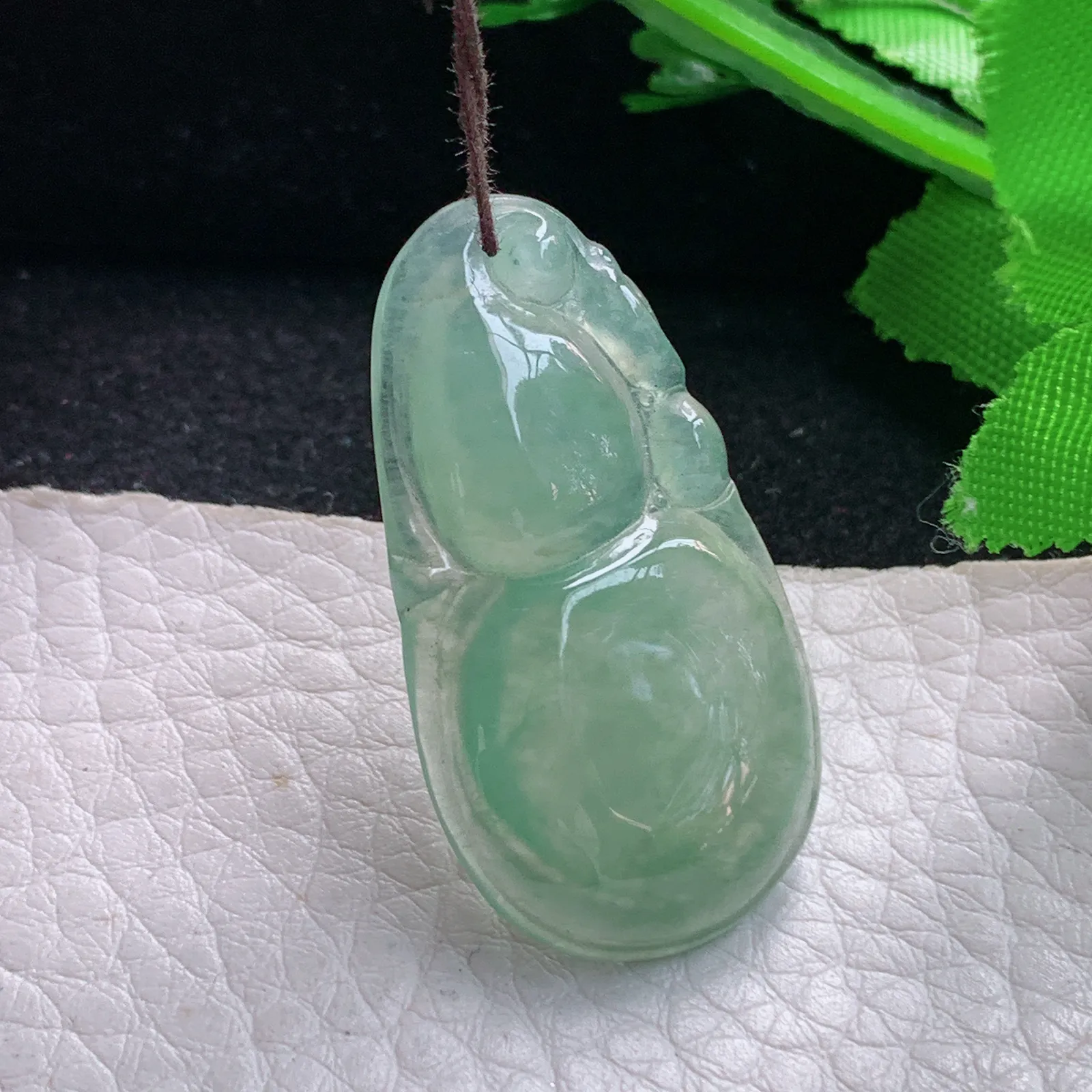 gp实拍36.3*19.5*5.2翡翠a货精雕冰晴绿葫芦 玉葫芦玉吊坠 玉挂件