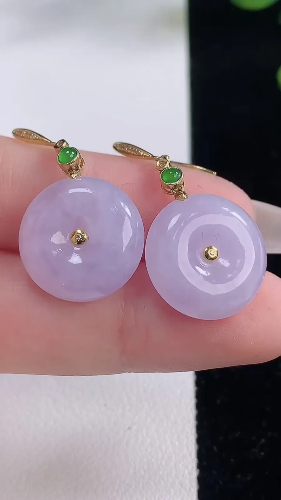 翡翠a货18K金紫罗兰平安扣吊坠，尺寸16.4-5.5，重量:7.29g