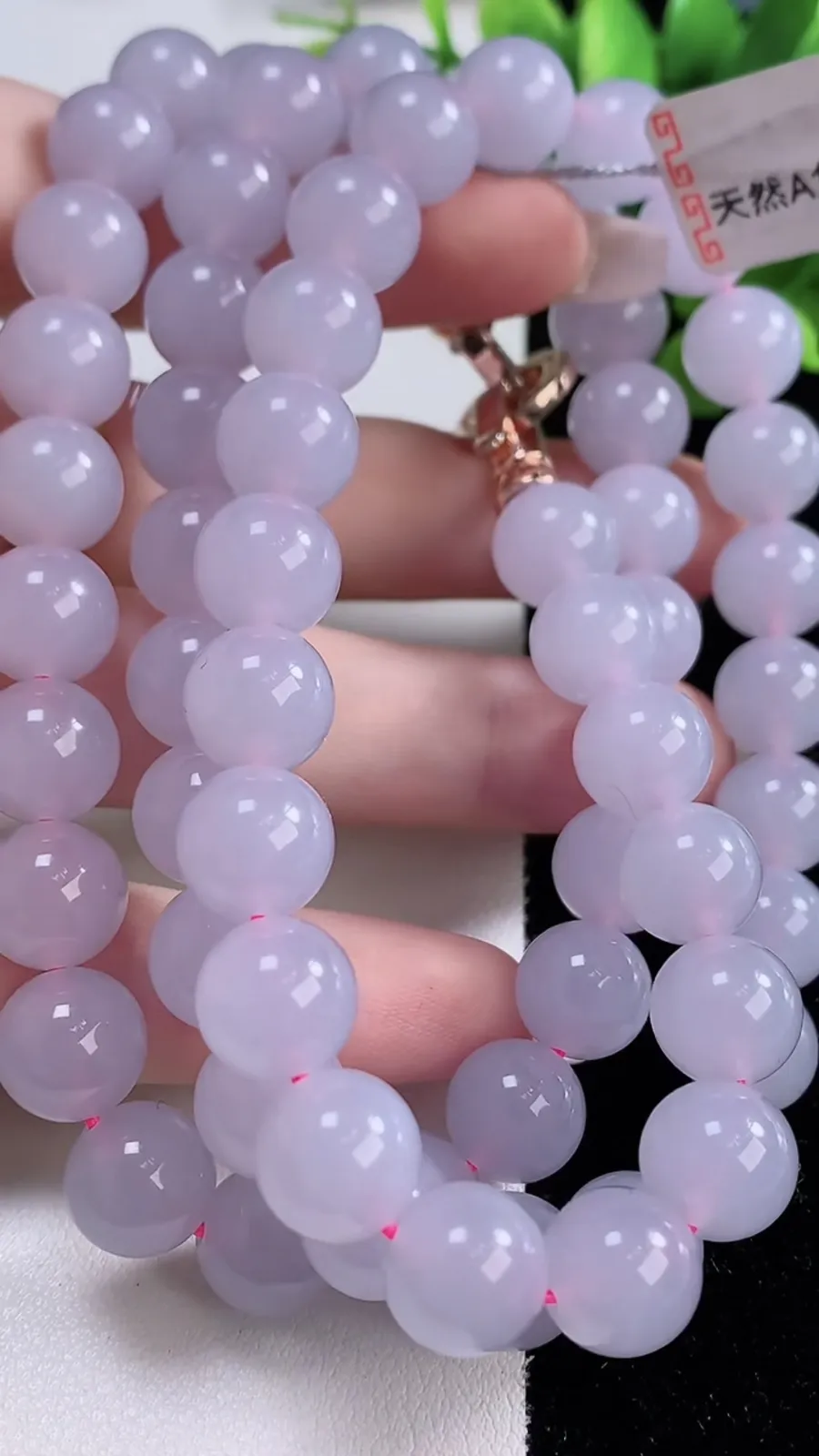 翡翠a货冰种紫罗兰圆珠项链，尺寸10-66颗，重量:121.05g