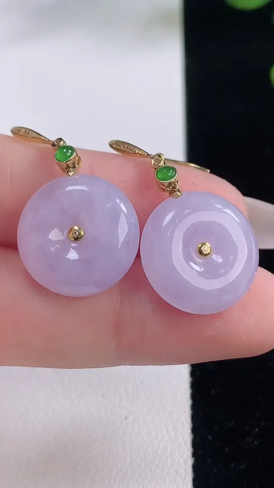 翡翠a货18K金紫罗兰平安扣吊坠，尺寸16.4-5.5，重量:7.29g