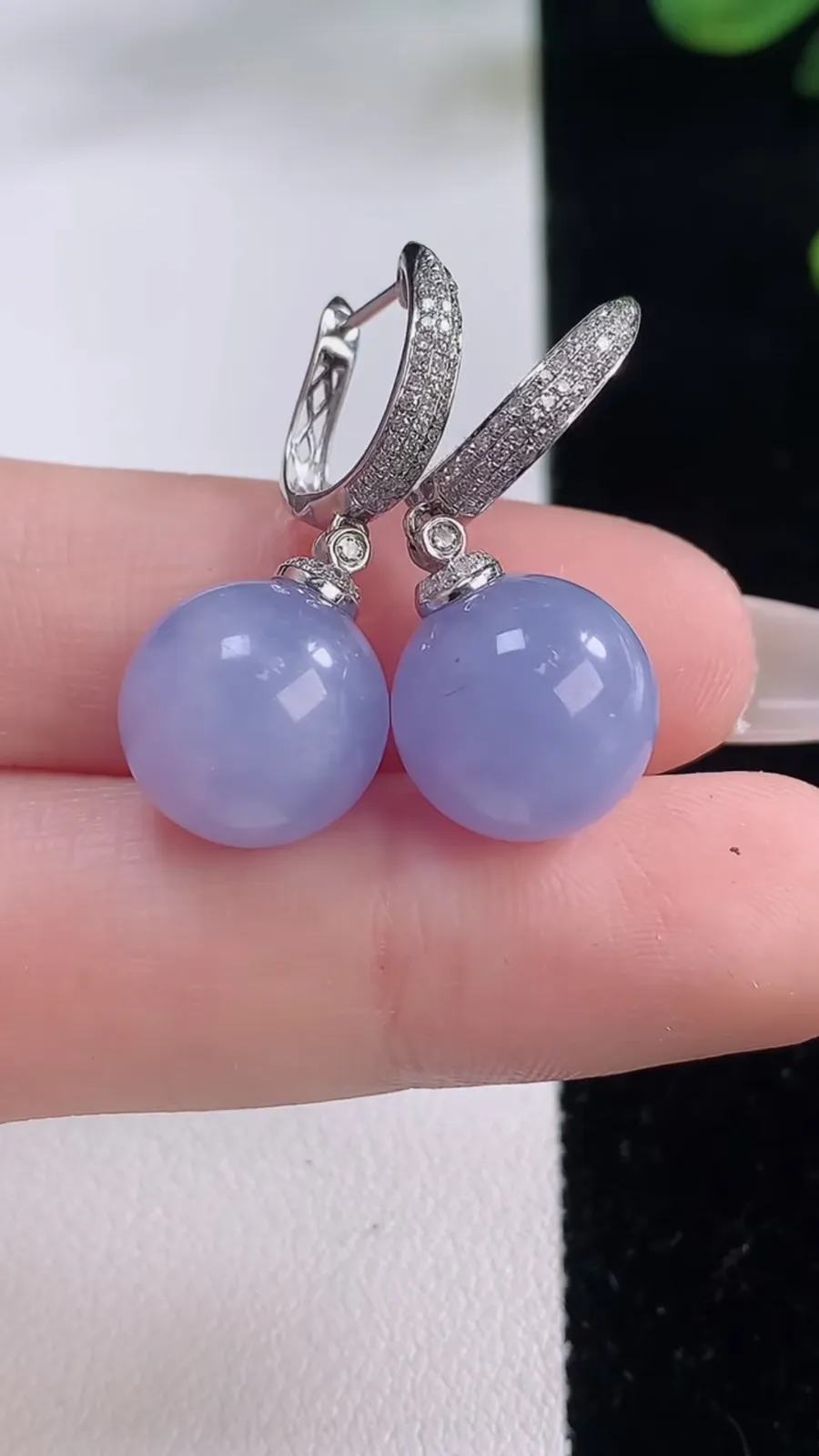 翡翠a货18K金紫罗兰圆珠耳坠，尺寸12，重量:9.85g