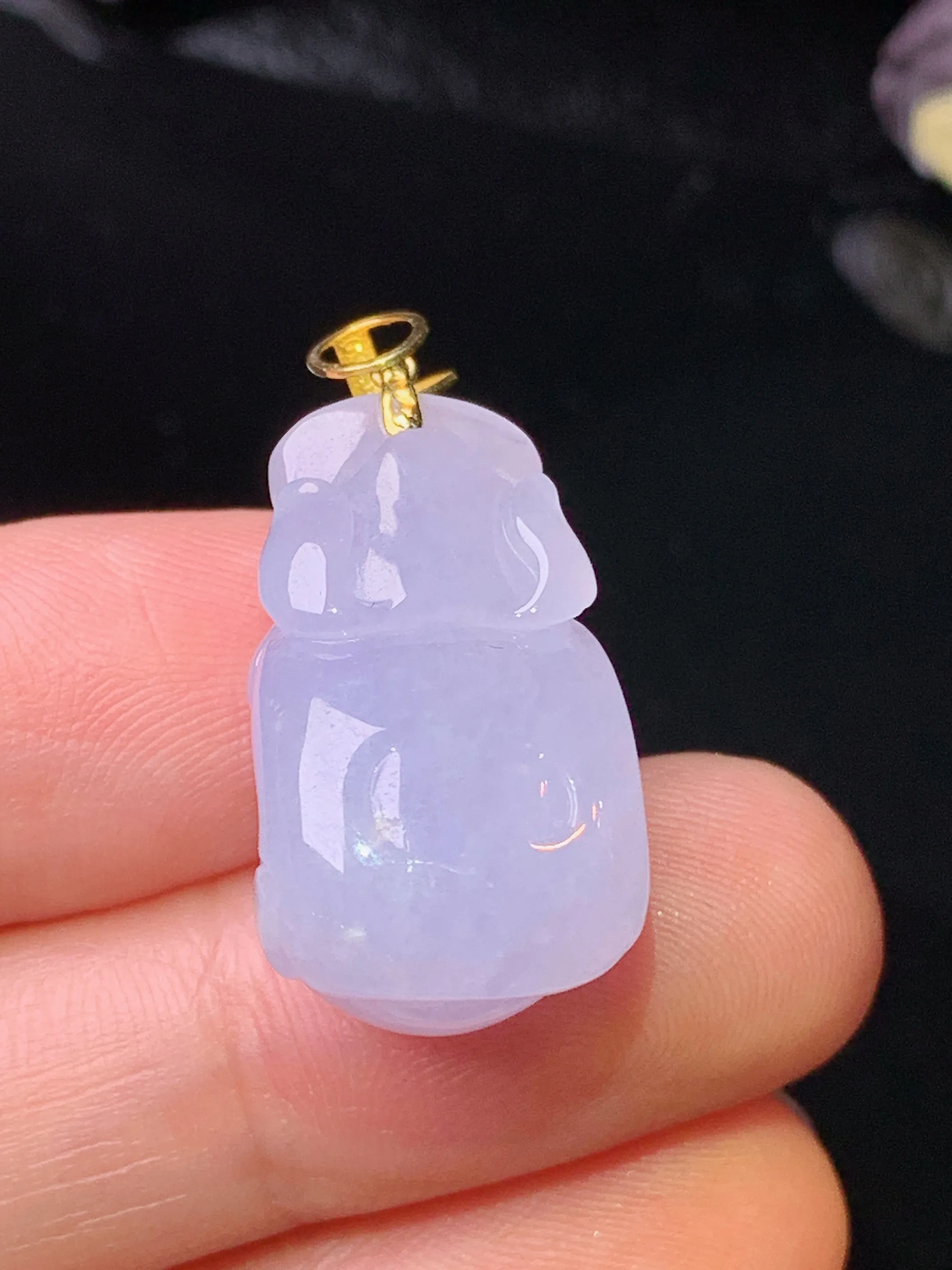 18k金镶嵌紫罗兰财神吊坠 玉质细腻 色泽清新艳丽 整体尺寸29.8*13.3*12.7