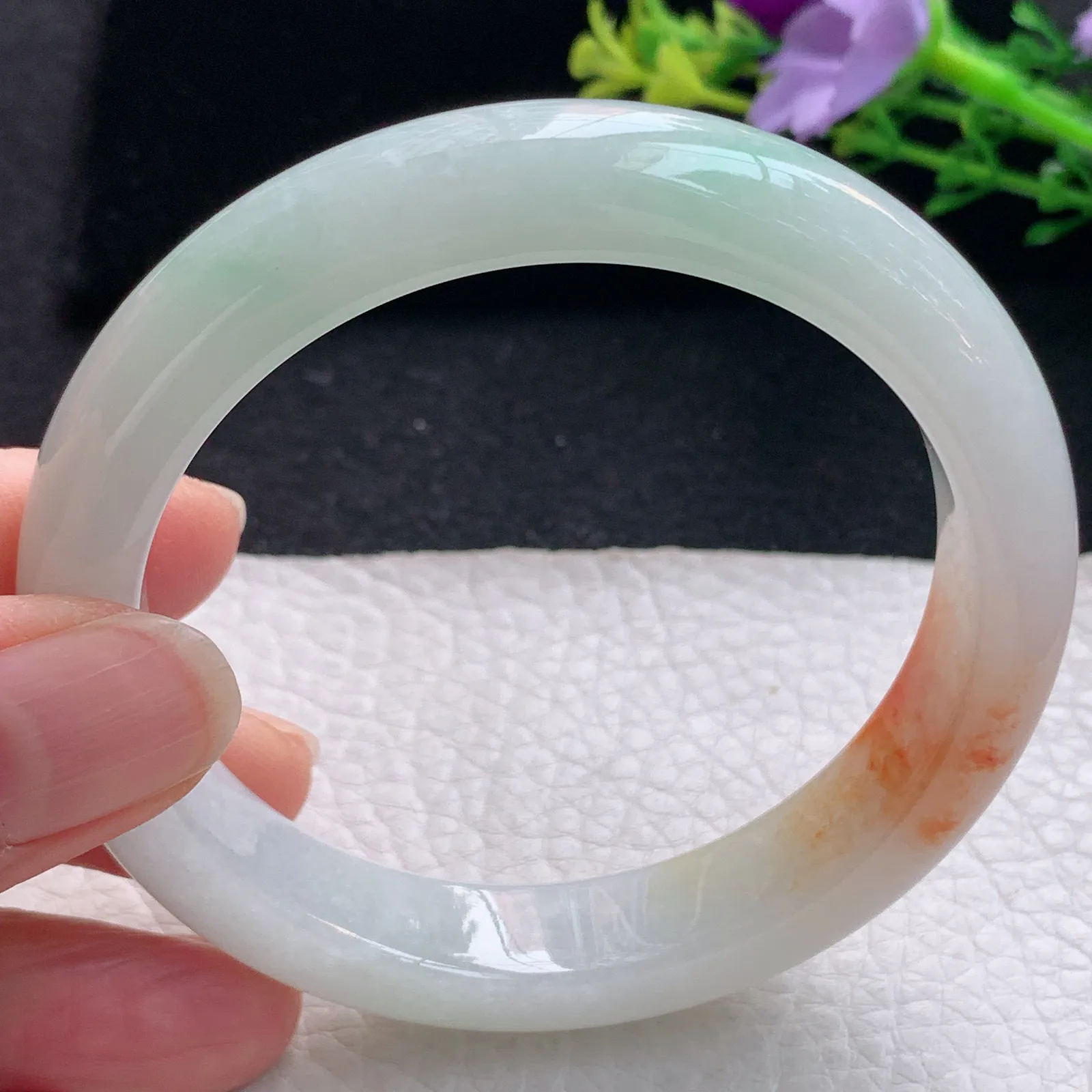 mq自然光58*12*8.5平安镯 天然缅甸翡翠冰润飘花宽边珠宝玉手镯