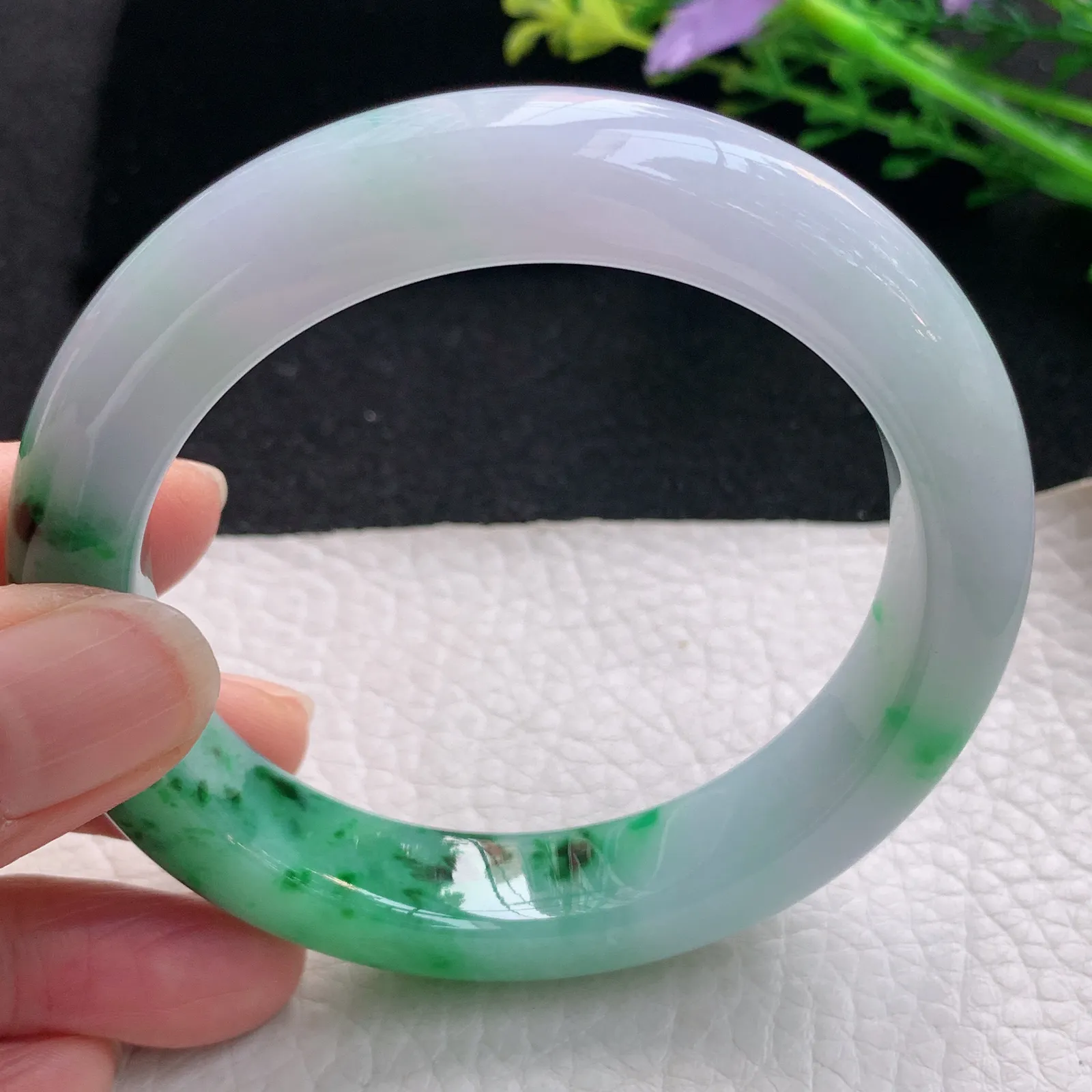 ss自然光57.5*12.8*9.8平安镯 翡翠a货玉手镯双彩厚装宽边珠宝玉手环