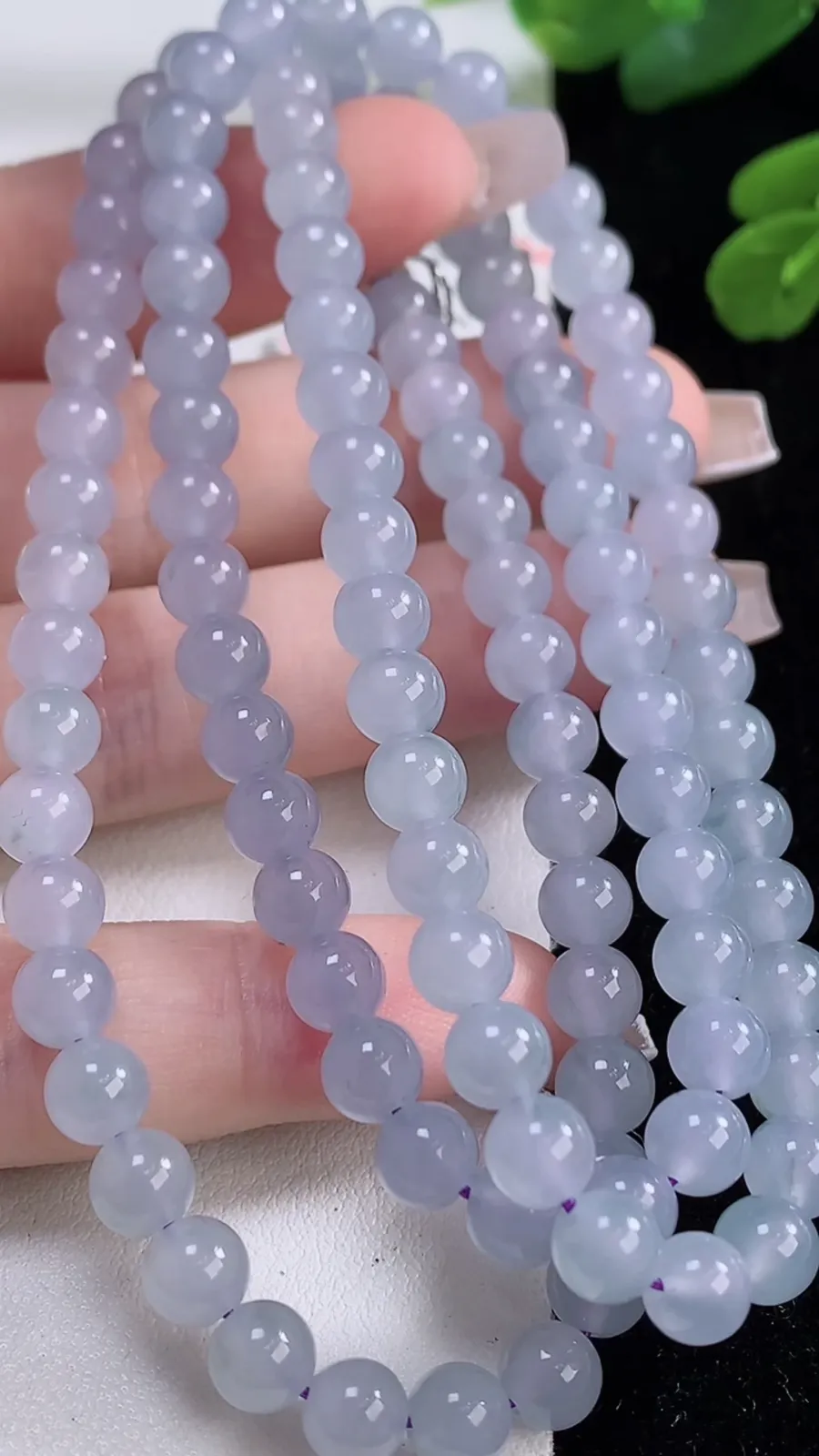翡翠a货冰种紫罗兰圆珠项链，尺寸5.8-108颗，重量:41.20