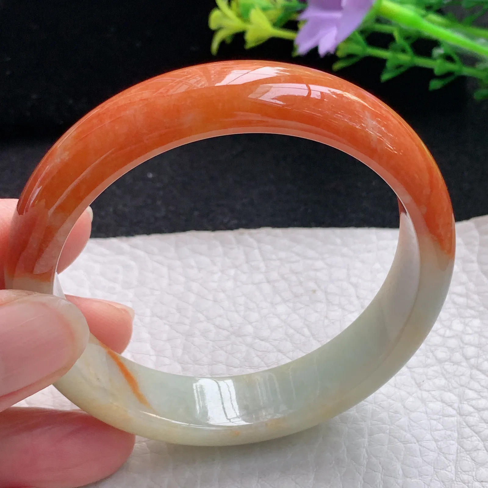 mq自然光56.5*13*7.2平安镯 天然缅甸翡翠双彩宽边珠宝玉手镯