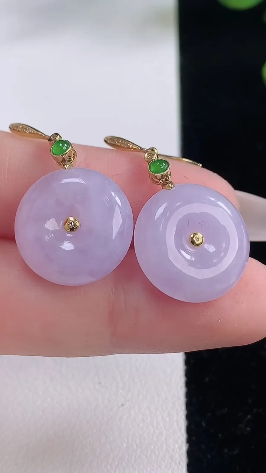 翡翠a货18K金紫罗兰平安扣吊坠，尺寸16.4-5.5，重量:7.29g