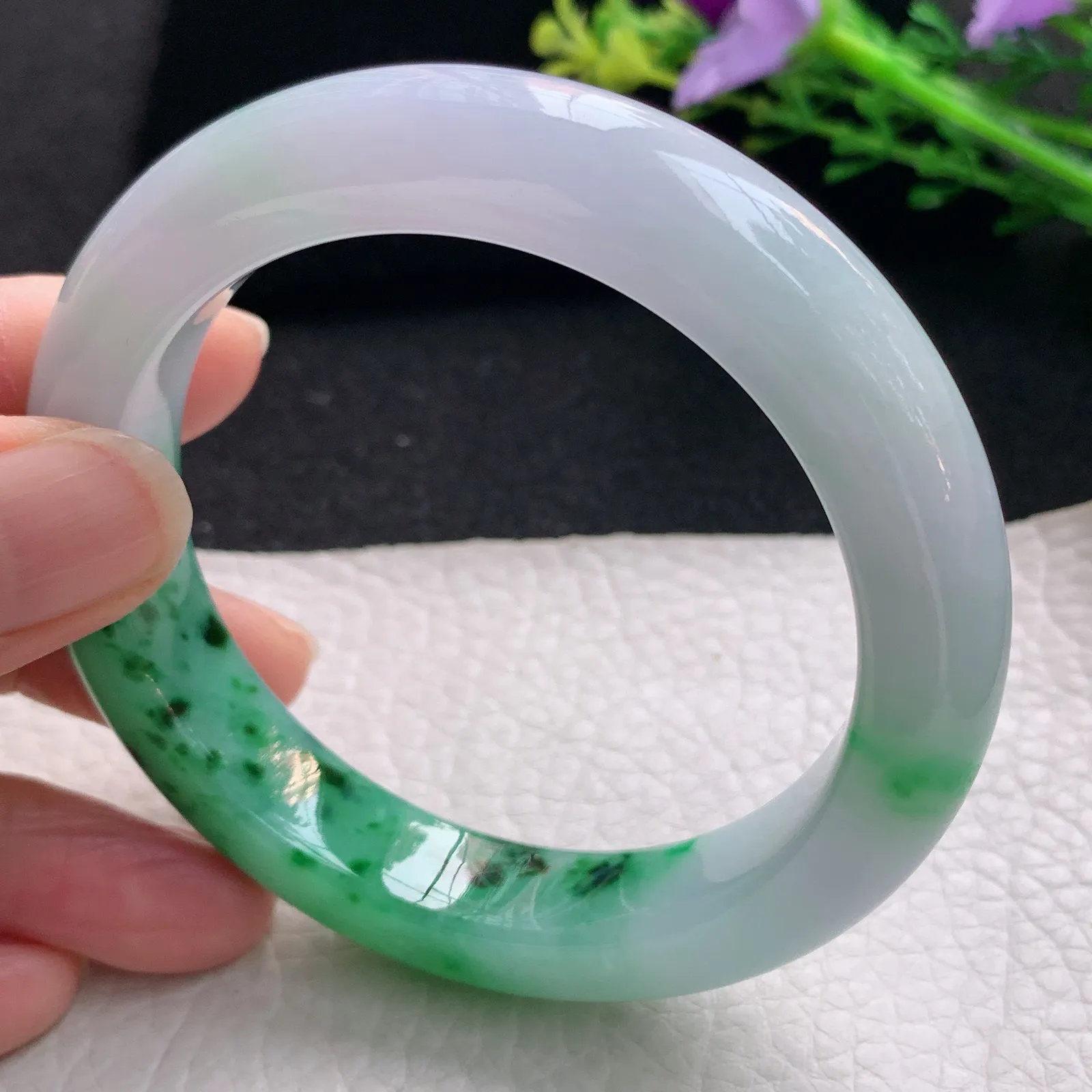 ss自然光57.5*12.8*9.8平安镯 翡翠a货玉手镯双彩厚装宽边珠宝玉手环