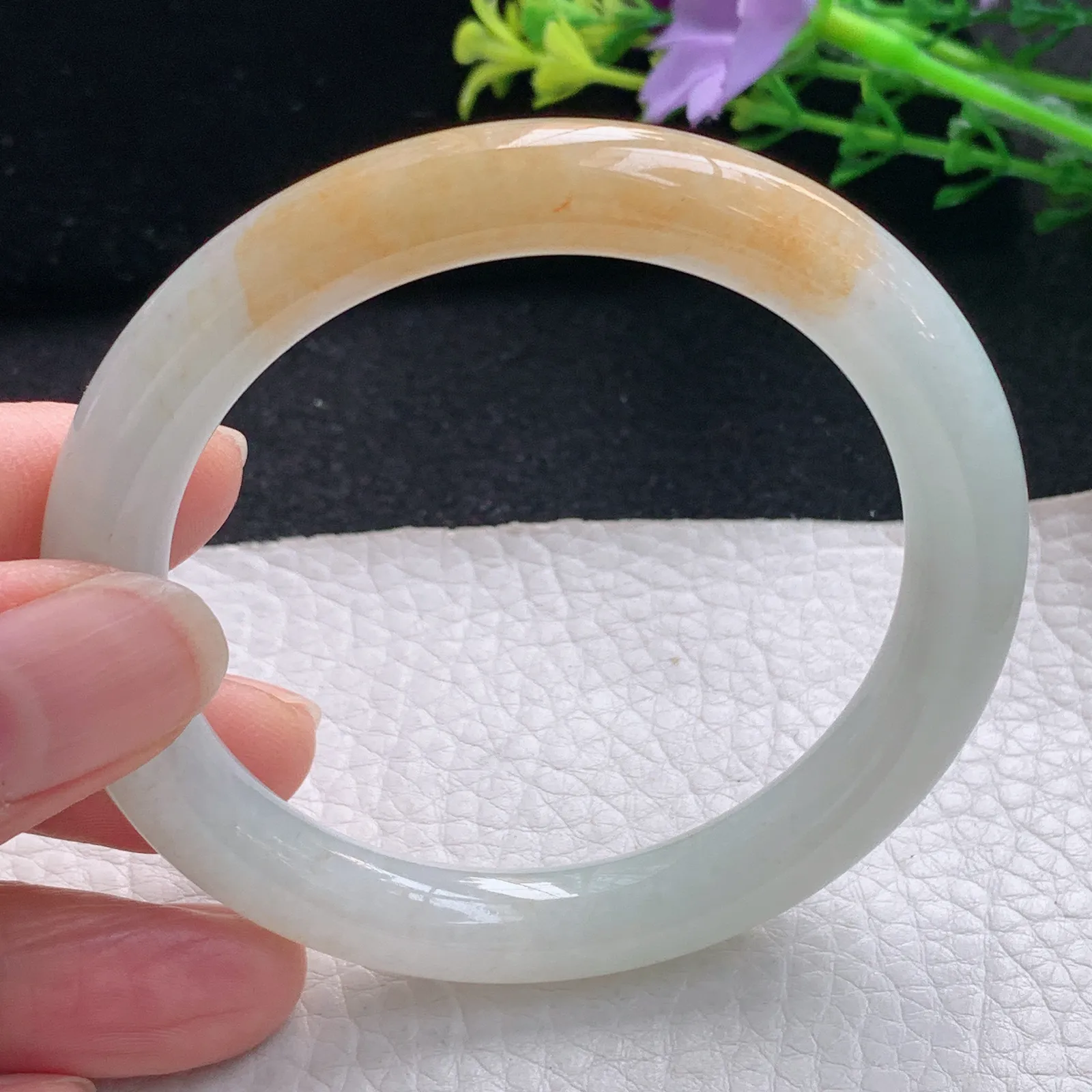 mq自然光54.5*9*8.8美人镯 天然缅甸翡翠冰双彩圆条珠宝玉手镯