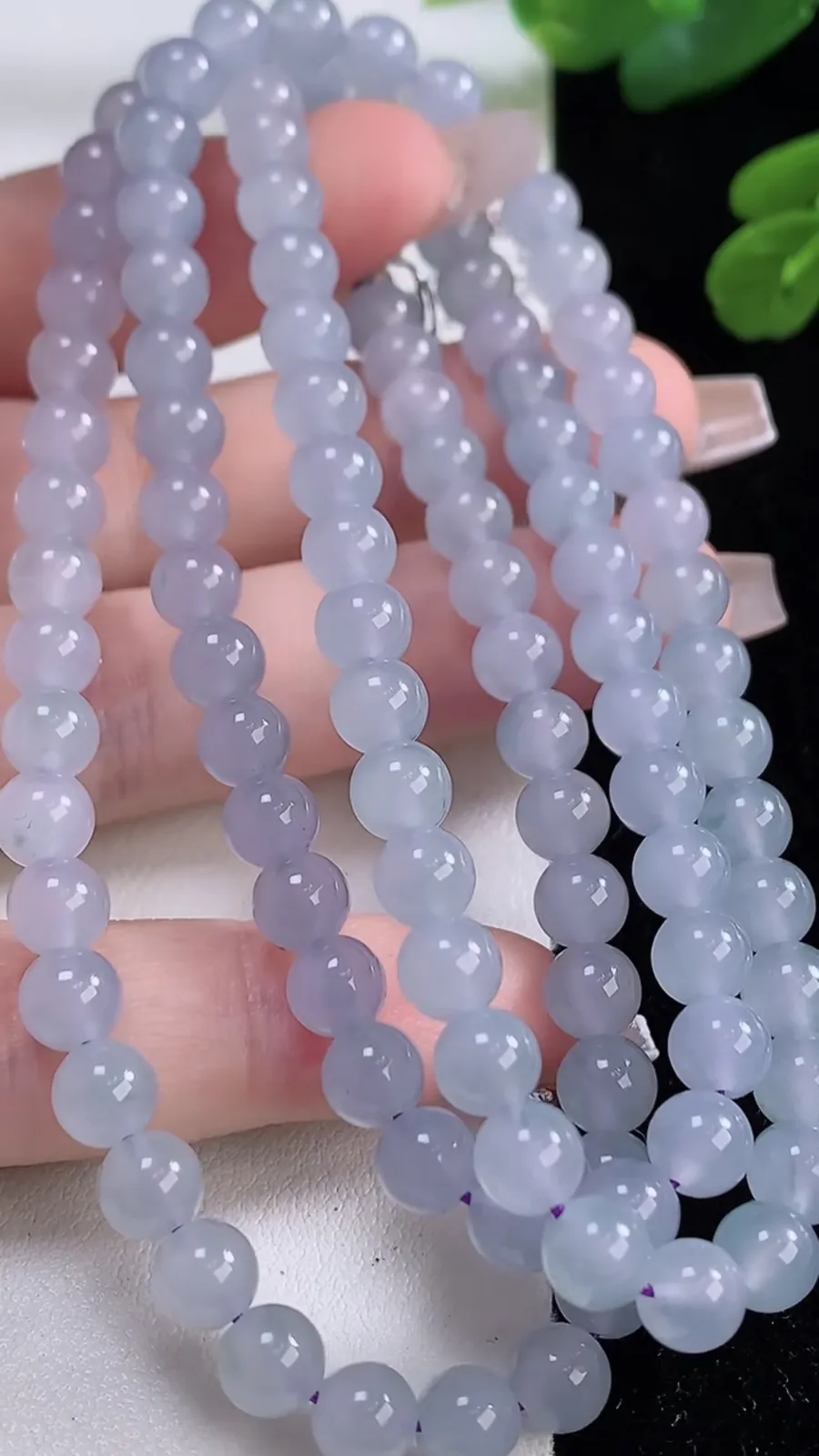 翡翠a货冰种紫罗兰圆珠项链，尺寸5.8-108颗，重量:41.20