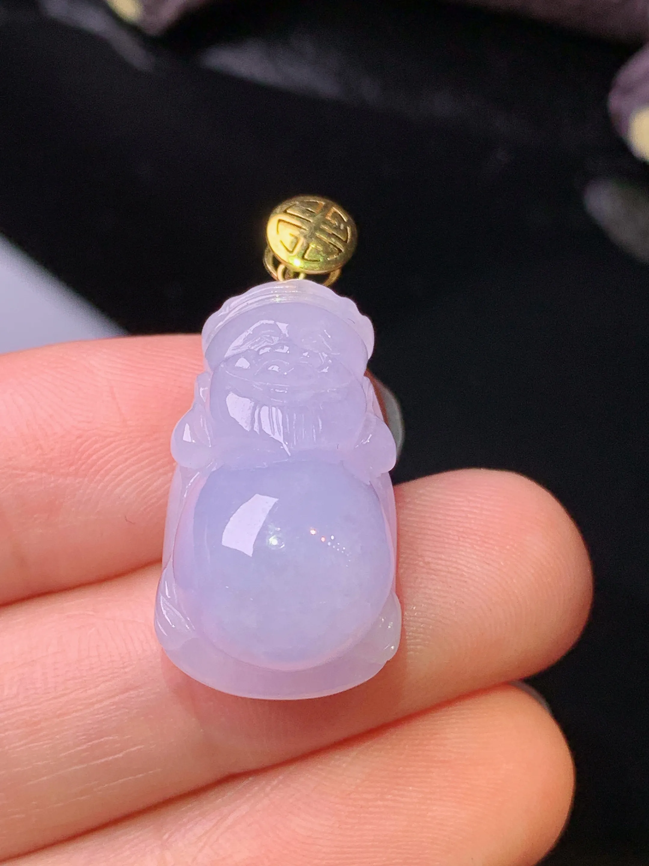 18k金镶嵌紫罗兰财神吊坠 玉质细腻 色泽清新艳丽 整体尺寸29.8*13.3*12.7