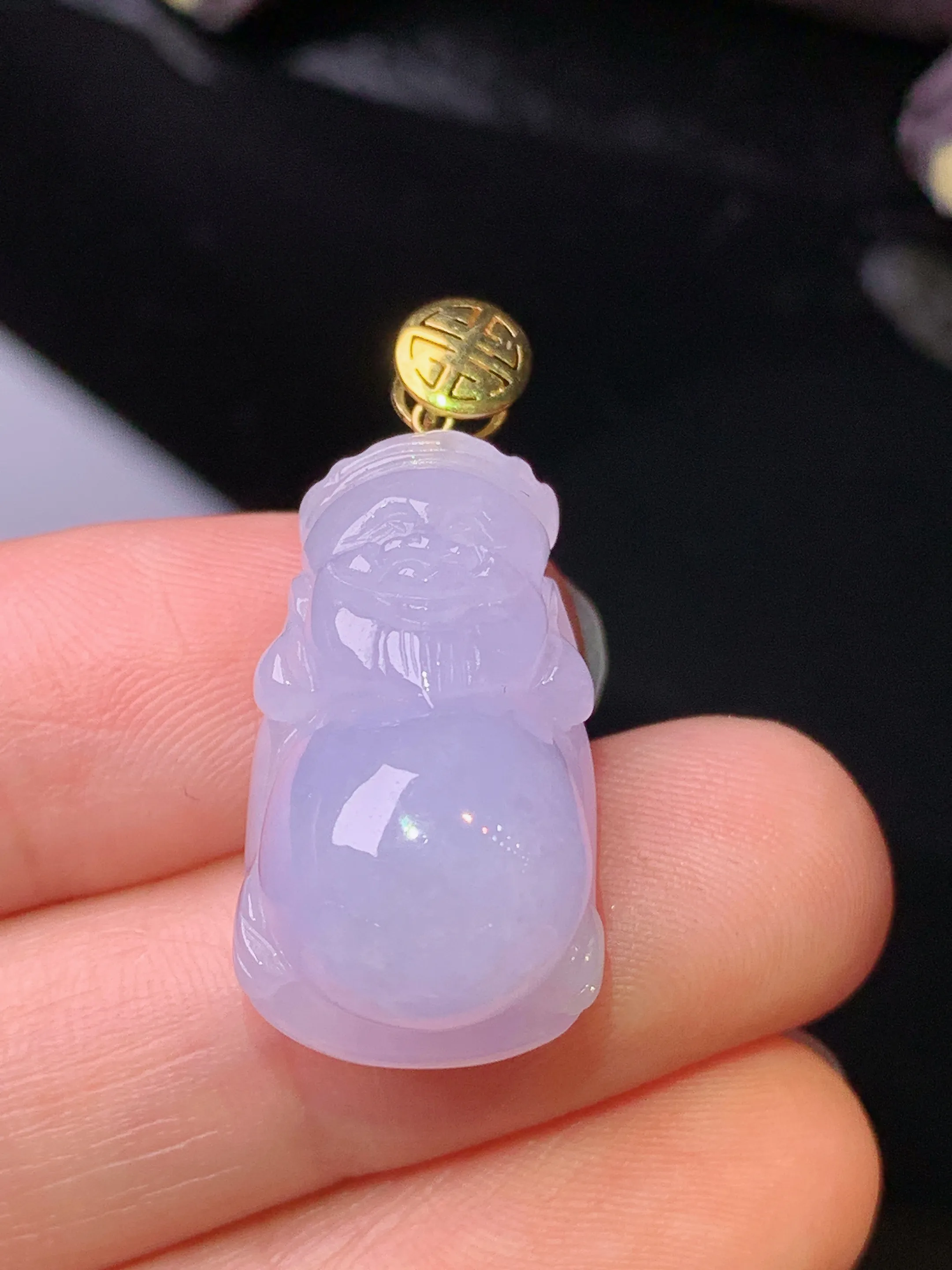 18k金镶嵌紫罗兰财神吊坠 玉质细腻 色泽清新艳丽 整体尺寸29.8*13.3*12.7