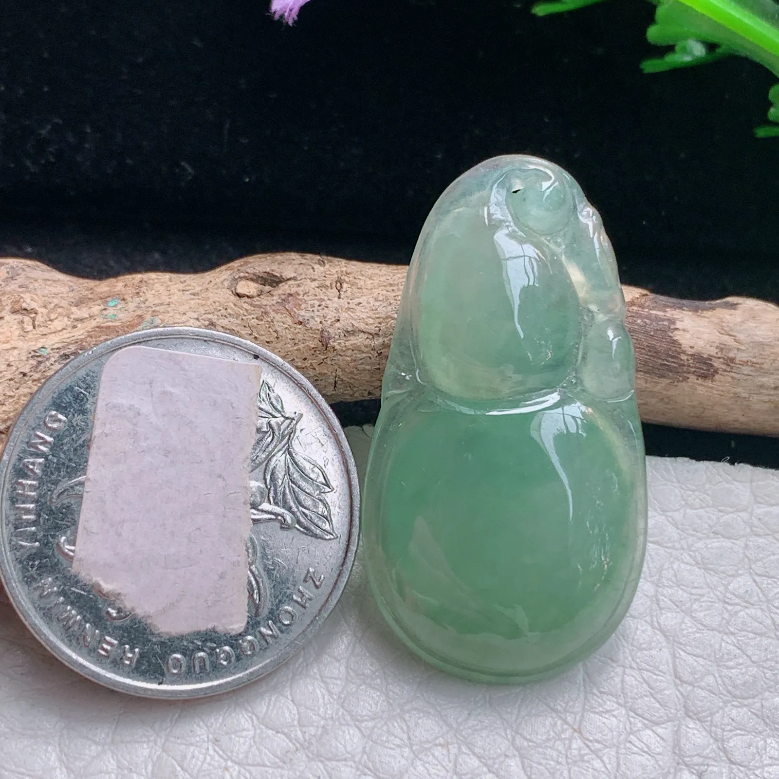 gp实拍36.3*19.5*5.2翡翠a货精雕冰晴绿葫芦 玉葫芦玉吊坠 玉挂件