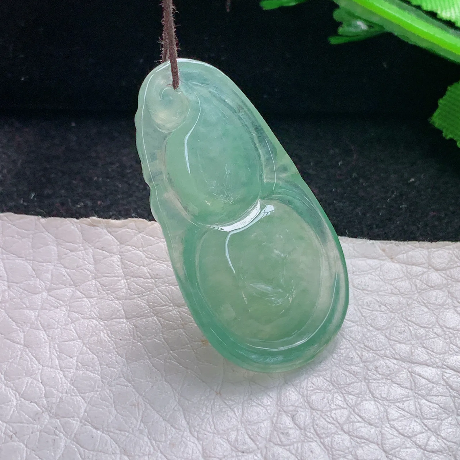 gp实拍36.3*19.5*5.2翡翠a货精雕冰晴绿葫芦 玉葫芦玉吊坠 玉挂件