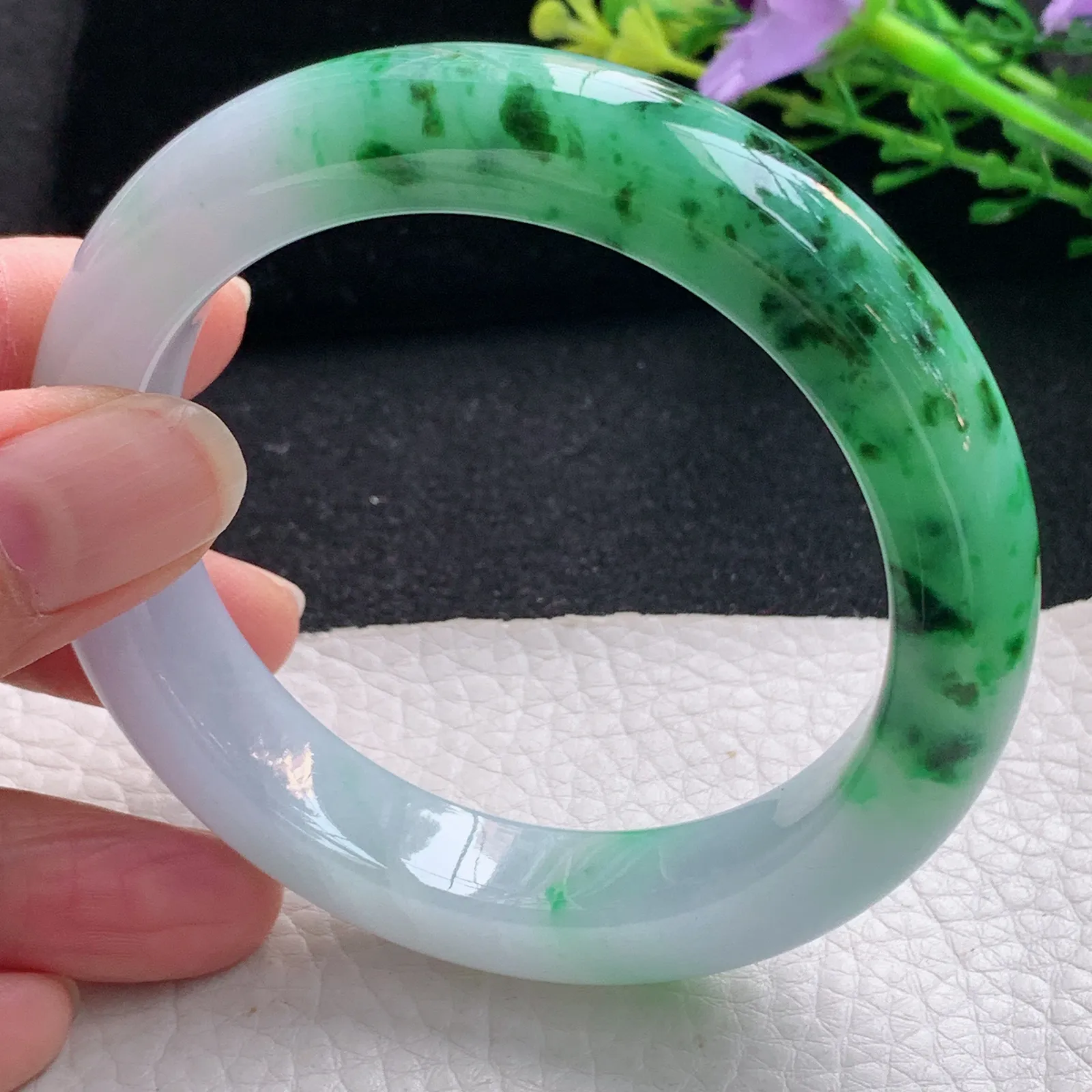 ss自然光57.5*12.8*9.8平安镯 翡翠a货玉手镯双彩厚装宽边珠宝玉手环