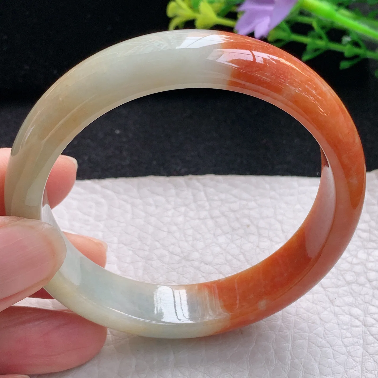 mq自然光56.5*13*7.2平安镯 天然缅甸翡翠双彩宽边珠宝玉手镯