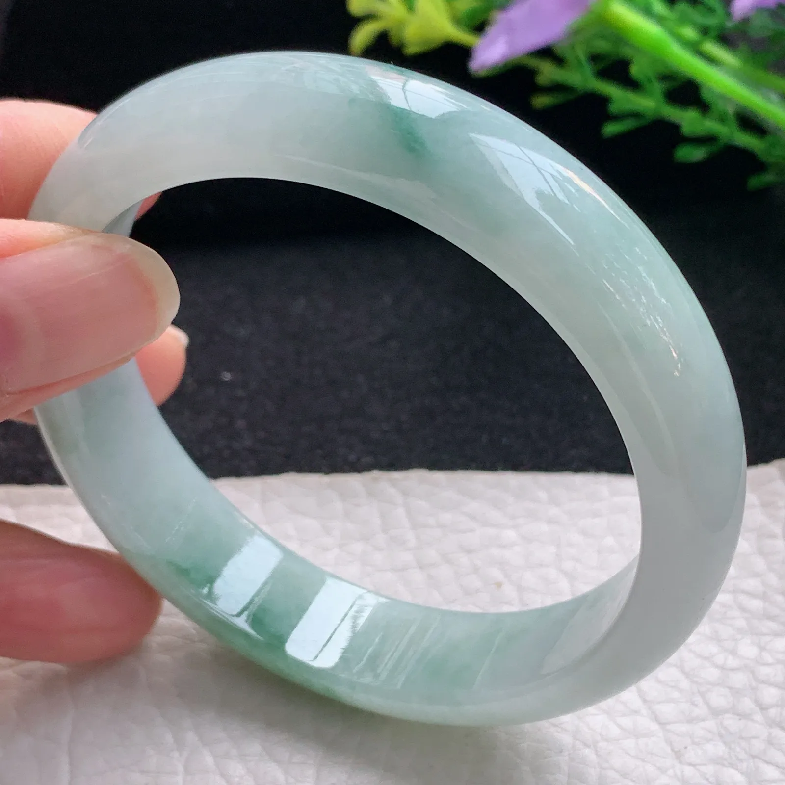 ss大圈口60*14.2*7.6平安镯 翡翠a货玉手镯飘花宽边珠宝玉手环