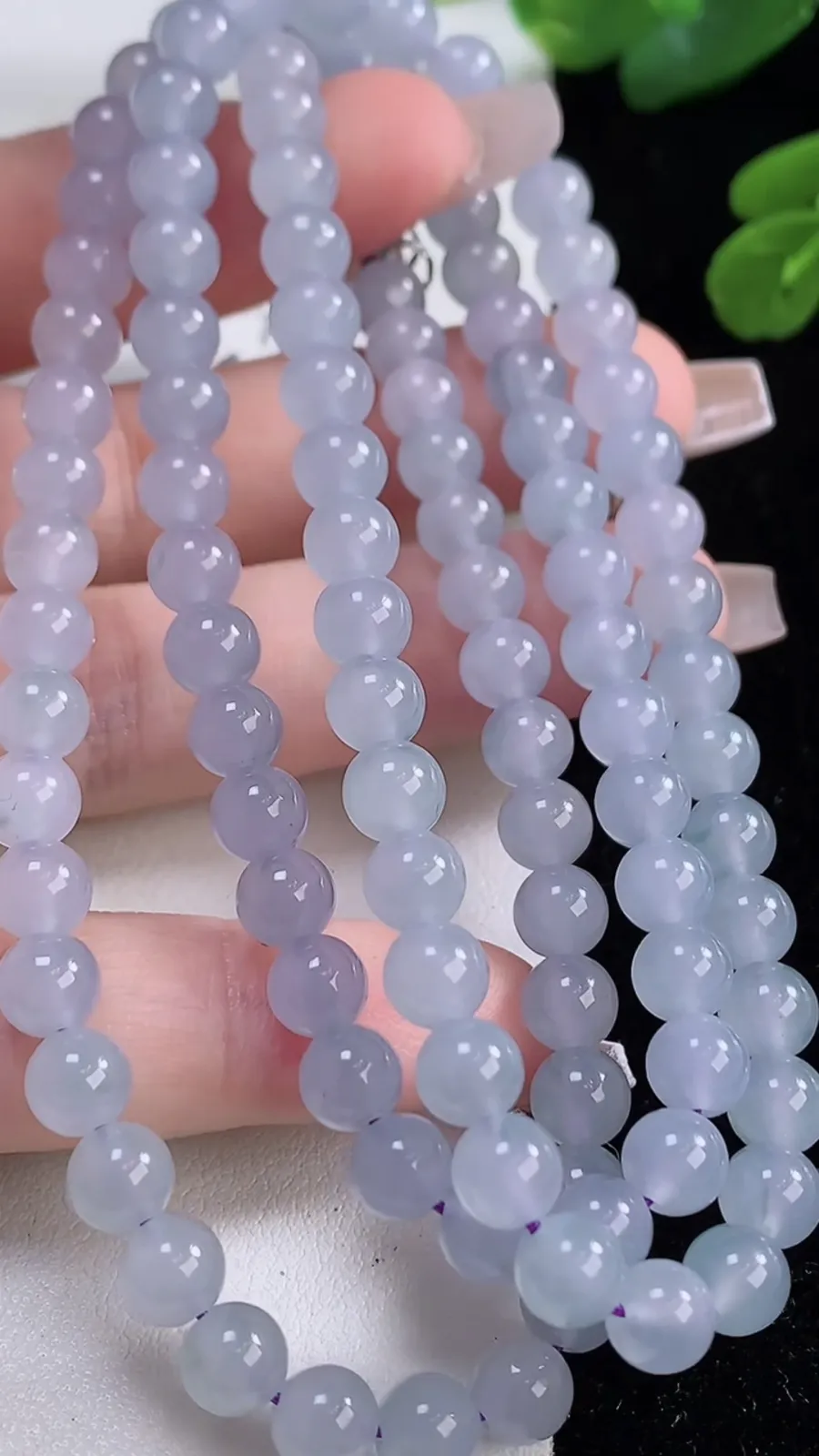 翡翠a货冰种紫罗兰圆珠项链，尺寸5.8-108颗，重量:41.20