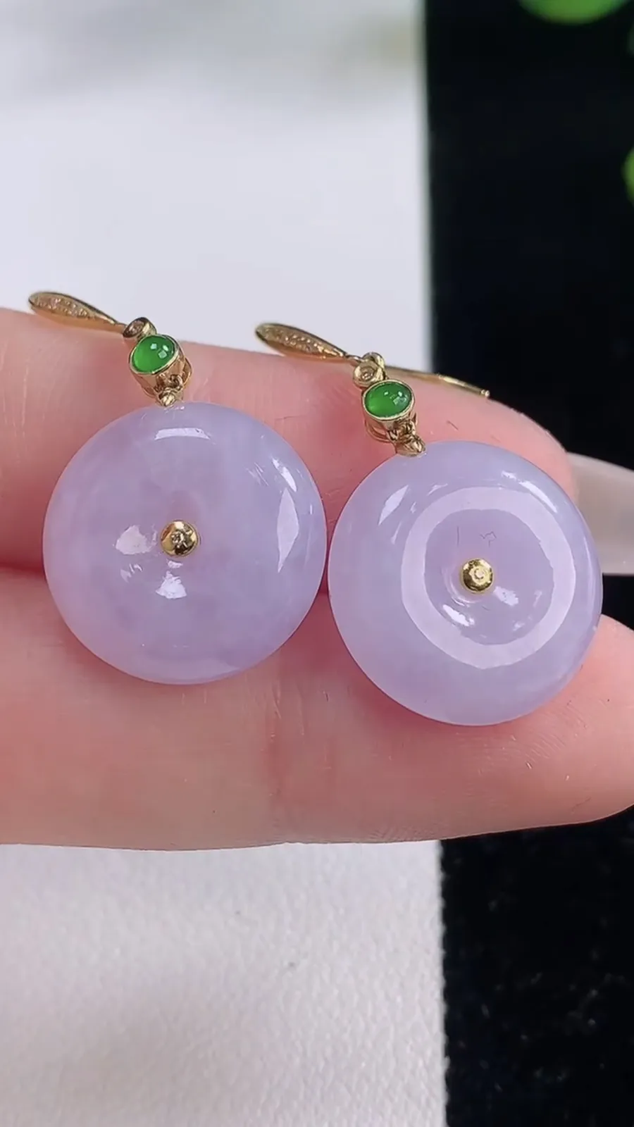 翡翠a货18K金紫罗兰平安扣吊坠，尺寸16.4-5.5，重量:7.29g