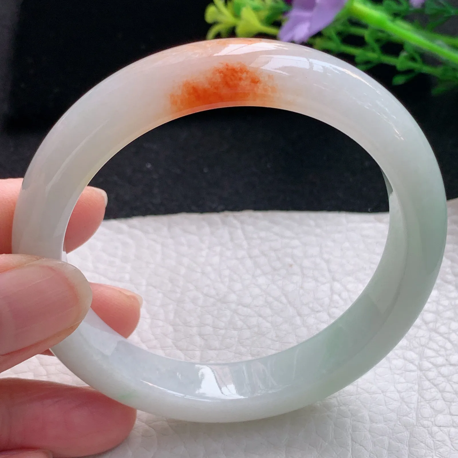 mq自然光58*12*8.5平安镯 天然缅甸翡翠冰润飘花宽边珠宝玉手镯