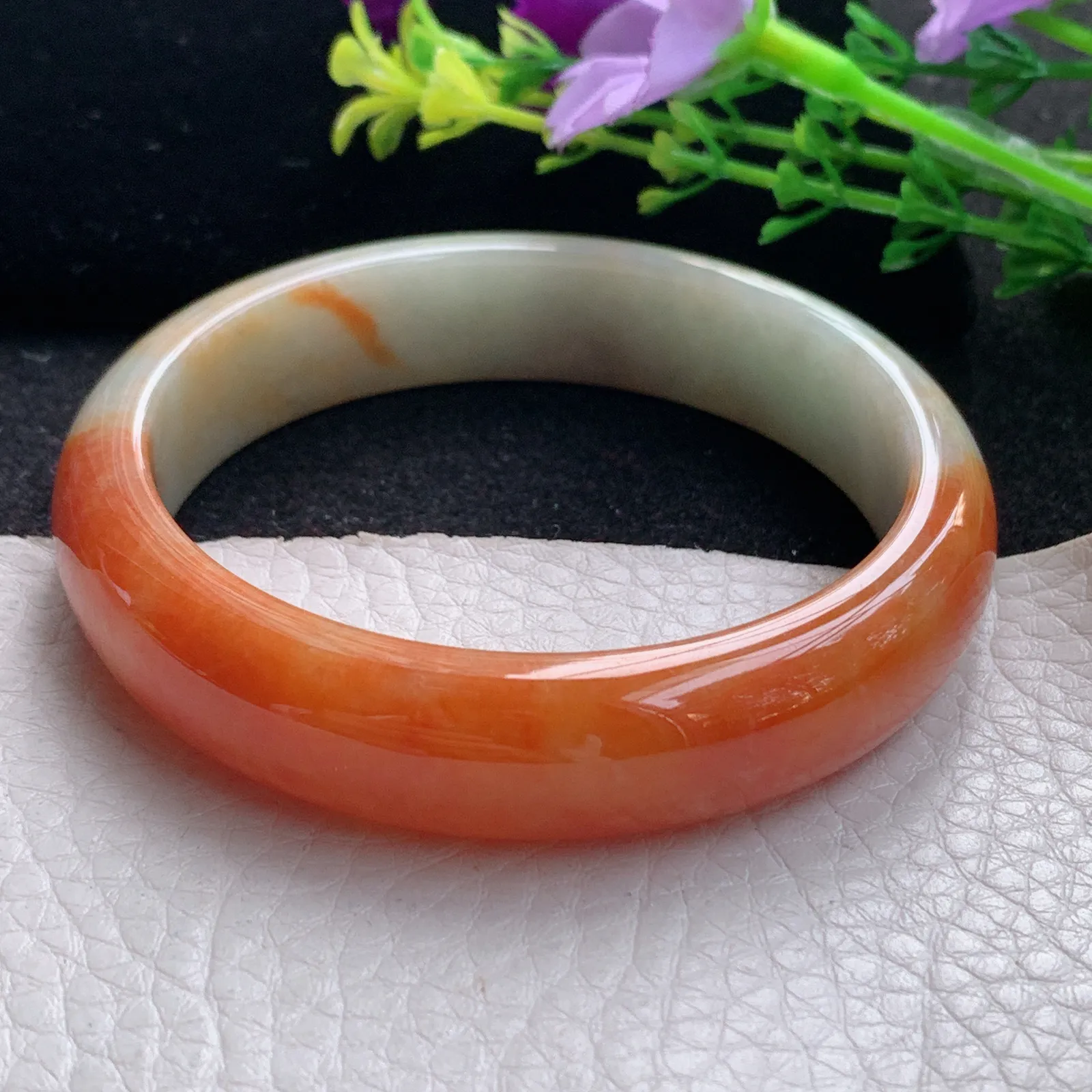 mq自然光56.5*13*7.2平安镯 天然缅甸翡翠双彩宽边珠宝玉手镯