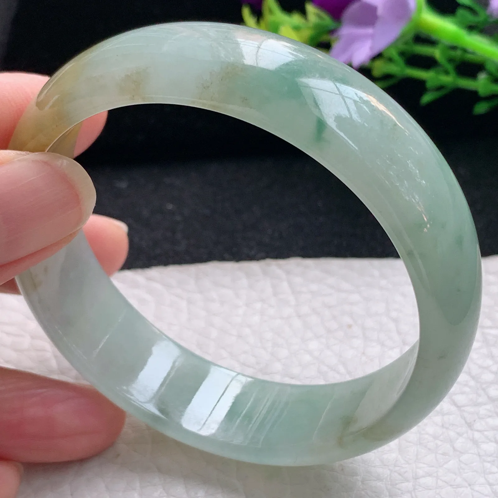 mq自然光59*16.8*6.5平安镯 缅甸翡翠冰三彩宽边珠宝玉手镯