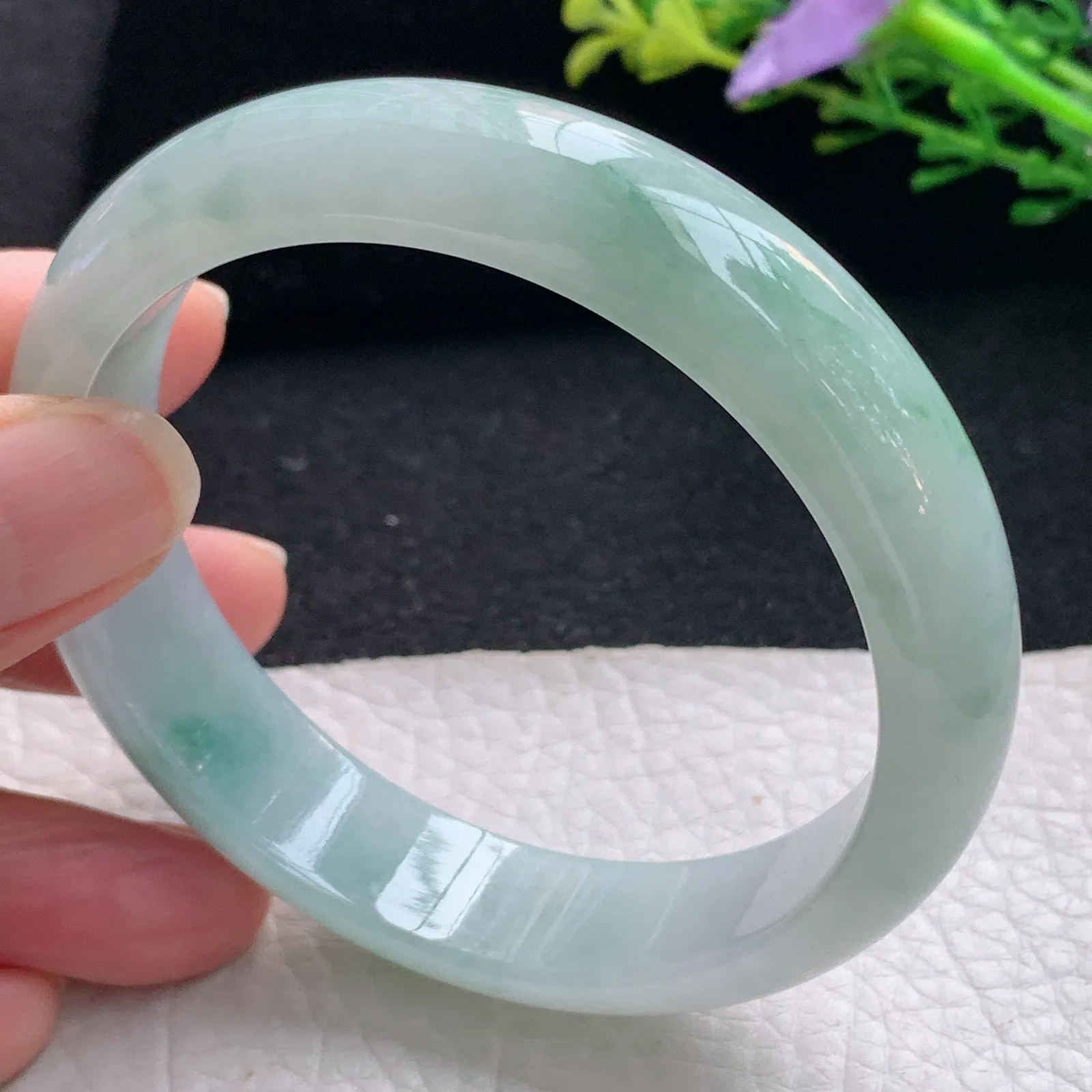 ss大圈口60*14.2*7.6平安镯 翡翠a货玉手镯飘花宽边珠宝玉手环