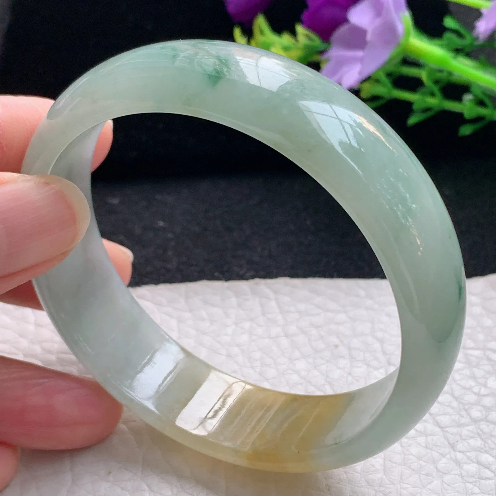 mq自然光59*16.8*6.5平安镯 缅甸翡翠冰三彩宽边珠宝玉手镯