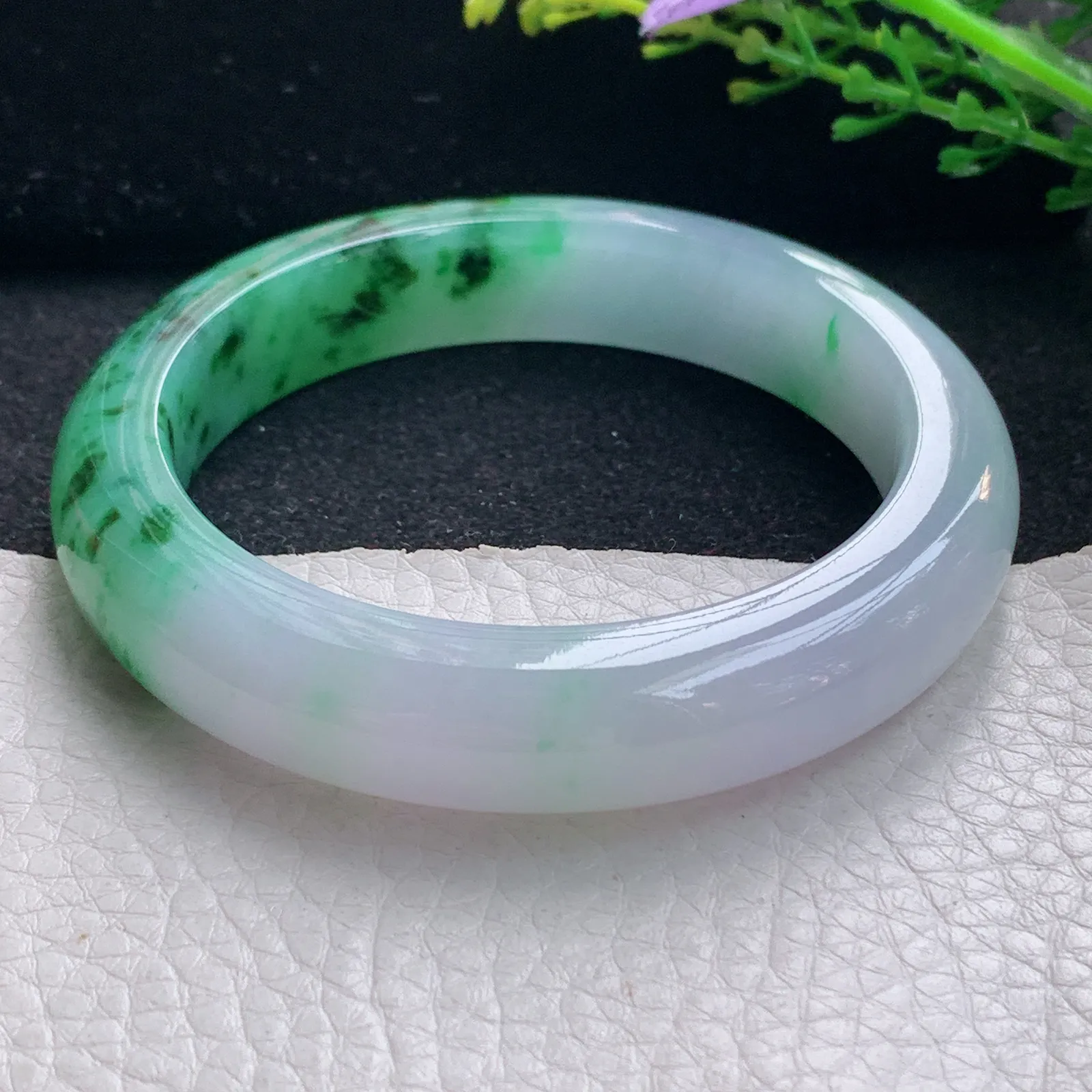 ss自然光57.5*12.8*9.8平安镯 翡翠a货玉手镯双彩厚装宽边珠宝玉手环