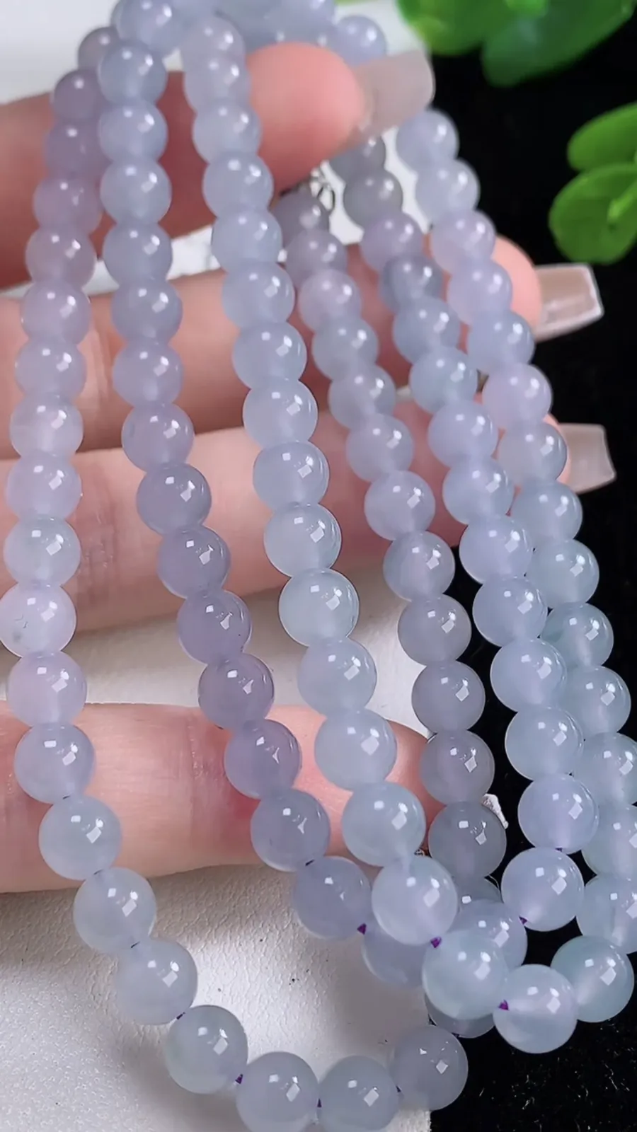 翡翠a货冰种紫罗兰圆珠项链，尺寸5.8-108颗，重量:41.20