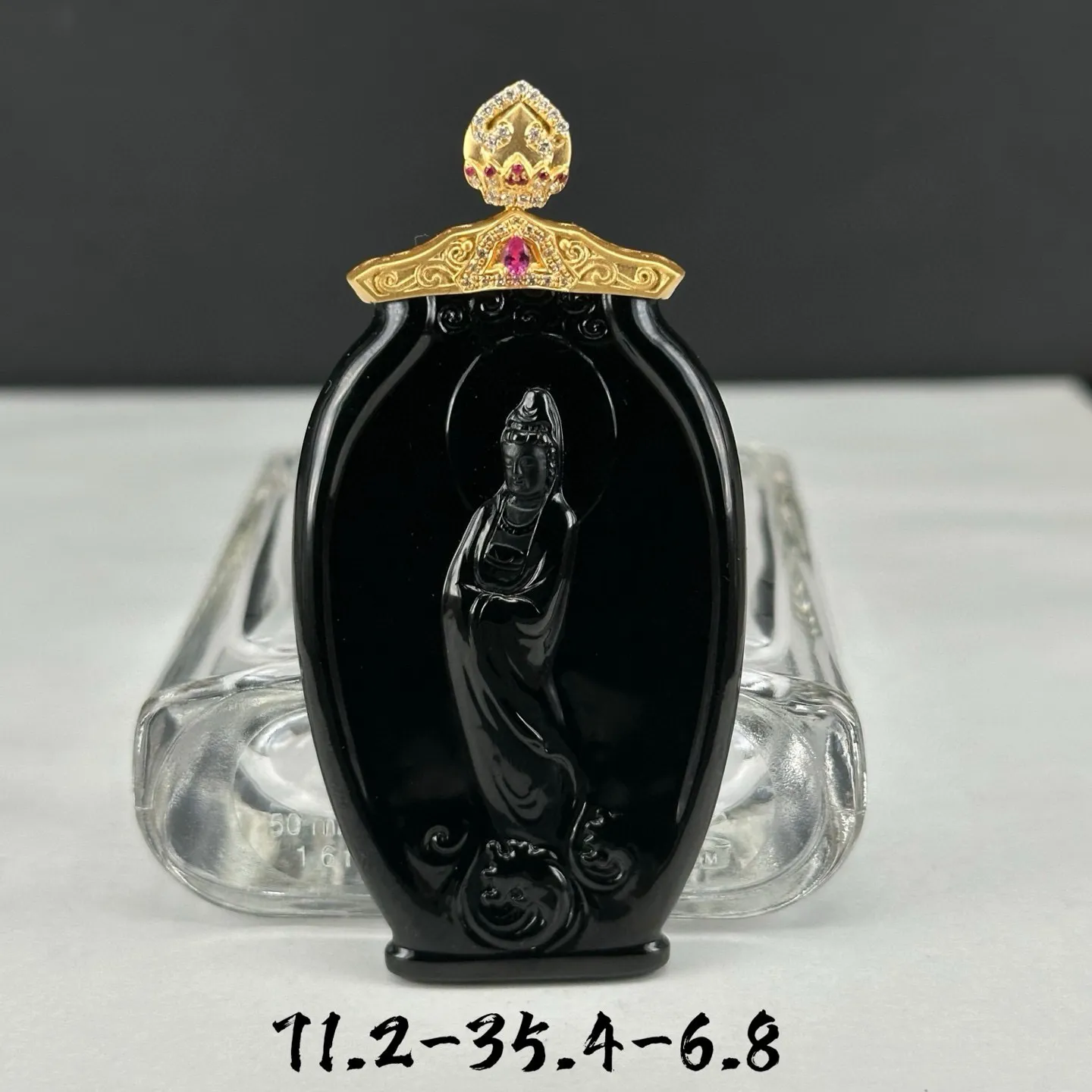 精品18k墨翠净瓶观音 种好色正 打灯通透 尺寸71.2