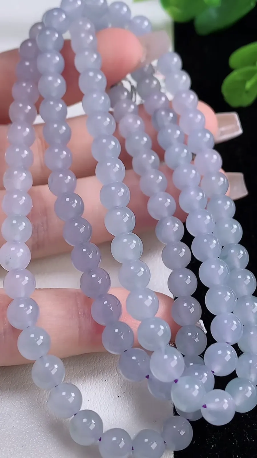 翡翠a货冰种紫罗兰圆珠项链，尺寸5.8-108颗，重量:41.20