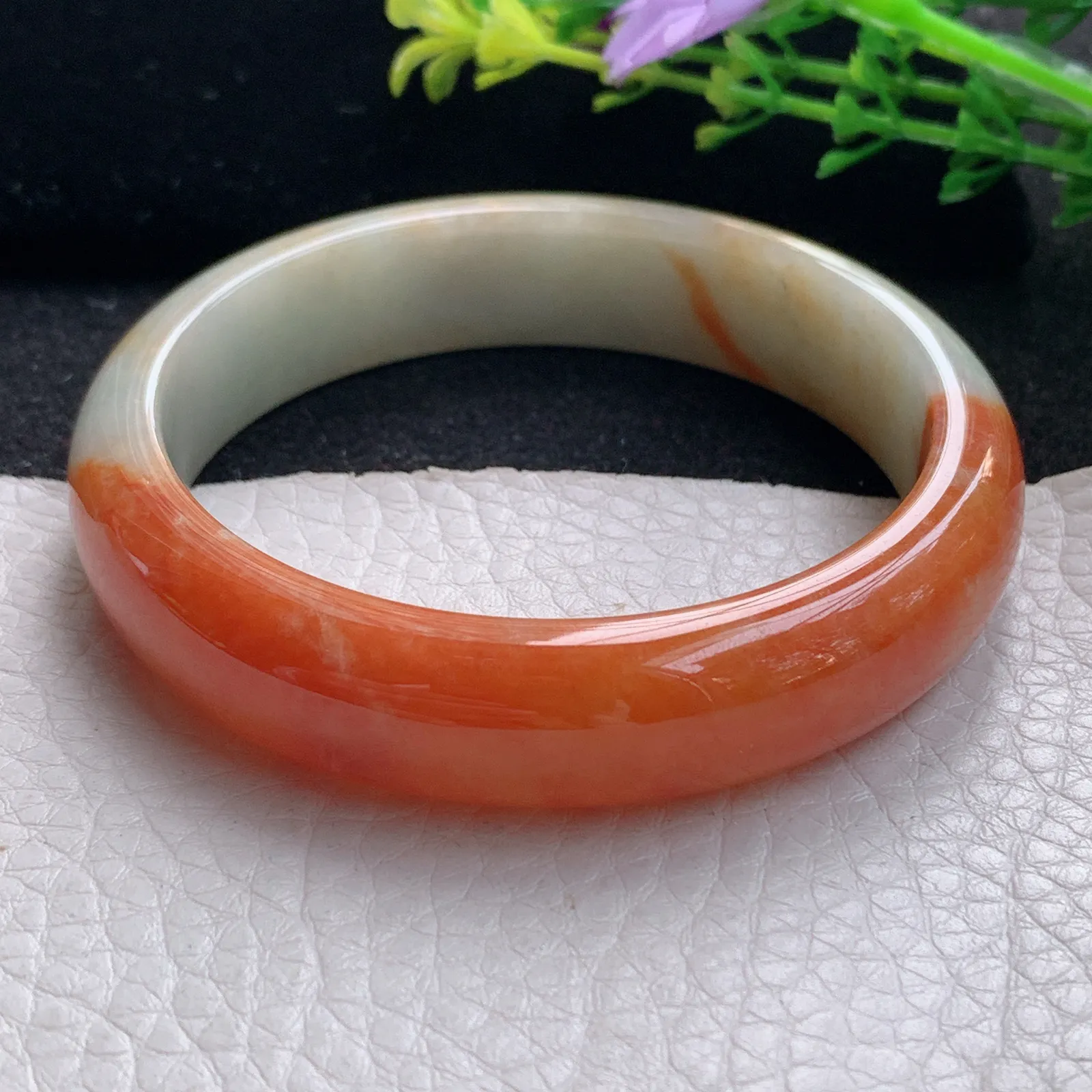 mq自然光56.5*13*7.2平安镯 天然缅甸翡翠双彩宽边珠宝玉手镯