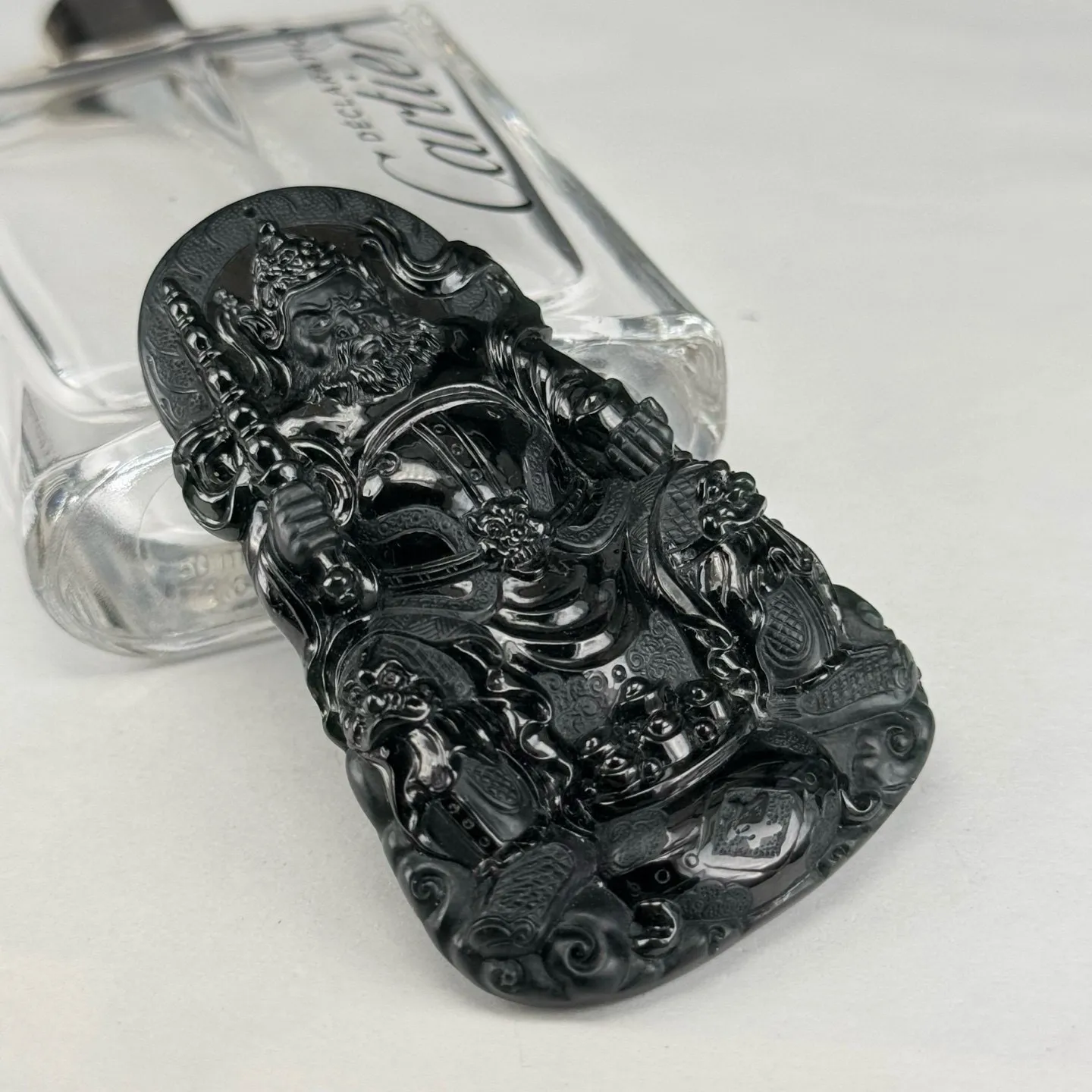 精品墨翠财神爷 赵公明 种好色正 黑度极好 打灯通透 油性十足 尺寸70.2