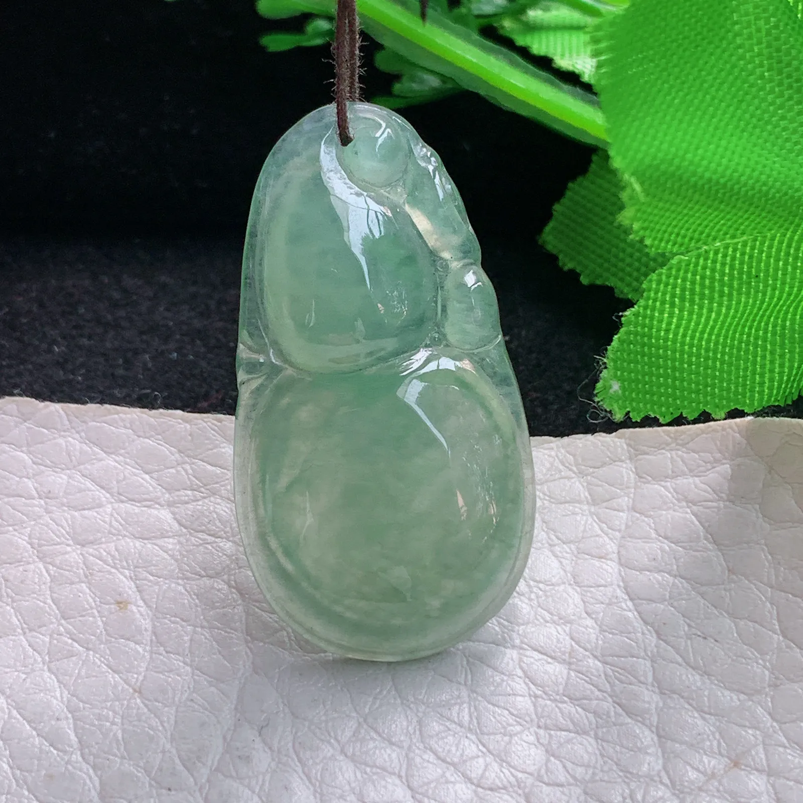 gp实拍36.3*19.5*5.2翡翠a货精雕冰晴绿葫芦 玉葫芦玉吊坠 玉挂件
