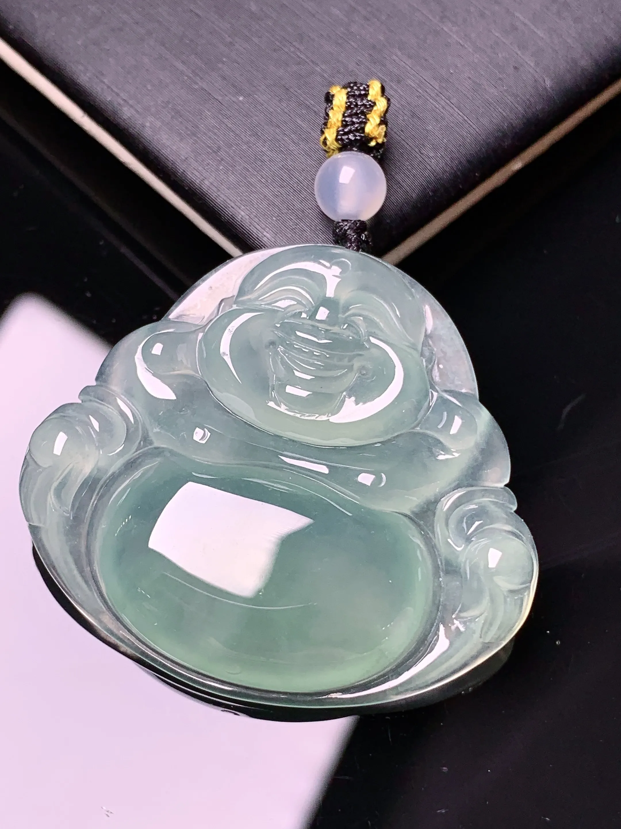 冰种佛公吊坠 玉质细腻 色泽清新艳丽 整体尺寸32.3*36*6