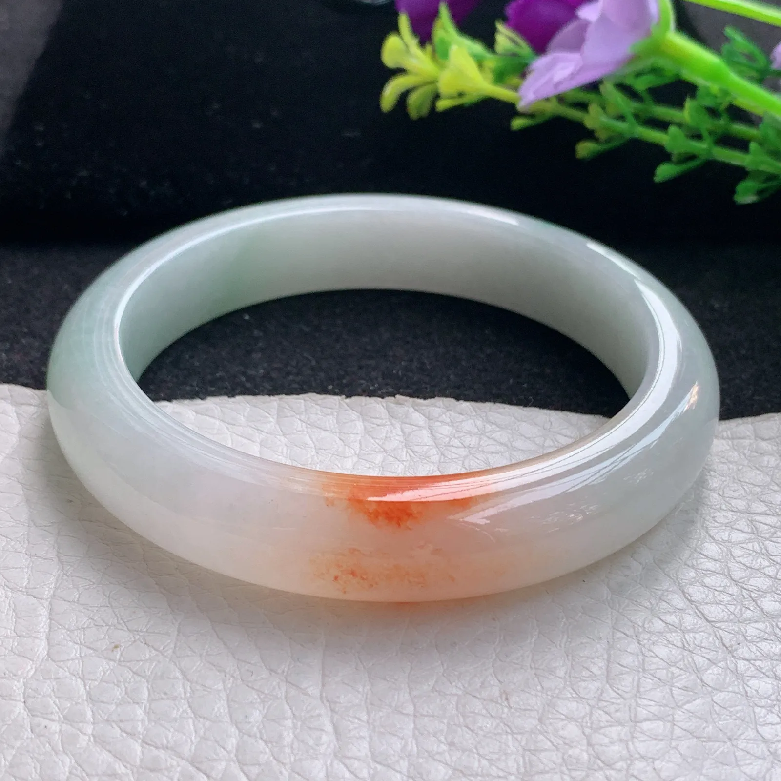 mq自然光58*12*8.5平安镯 天然缅甸翡翠冰润飘花宽边珠宝玉手镯