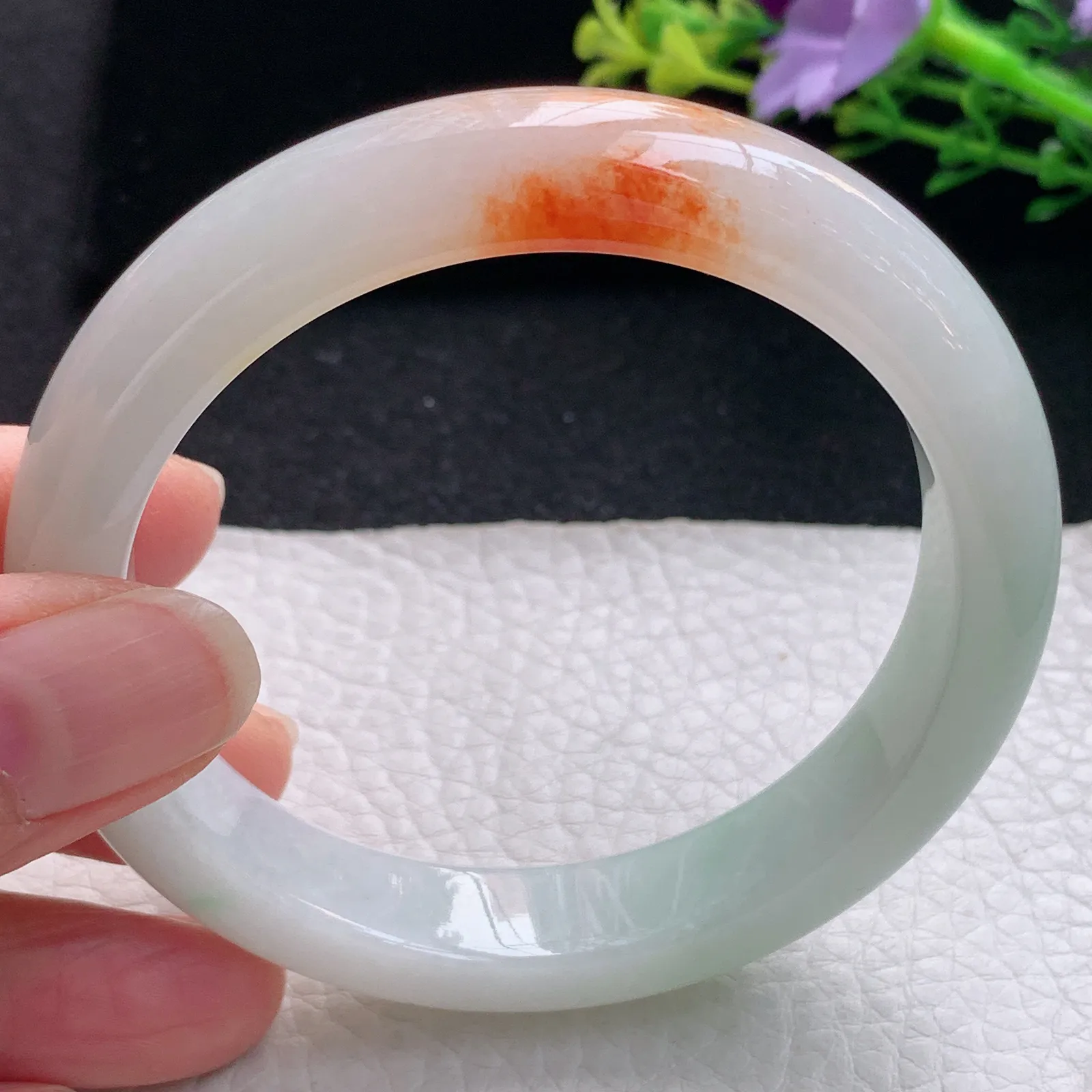 mq自然光58*12*8.5平安镯 天然缅甸翡翠冰润飘花宽边珠宝玉手镯