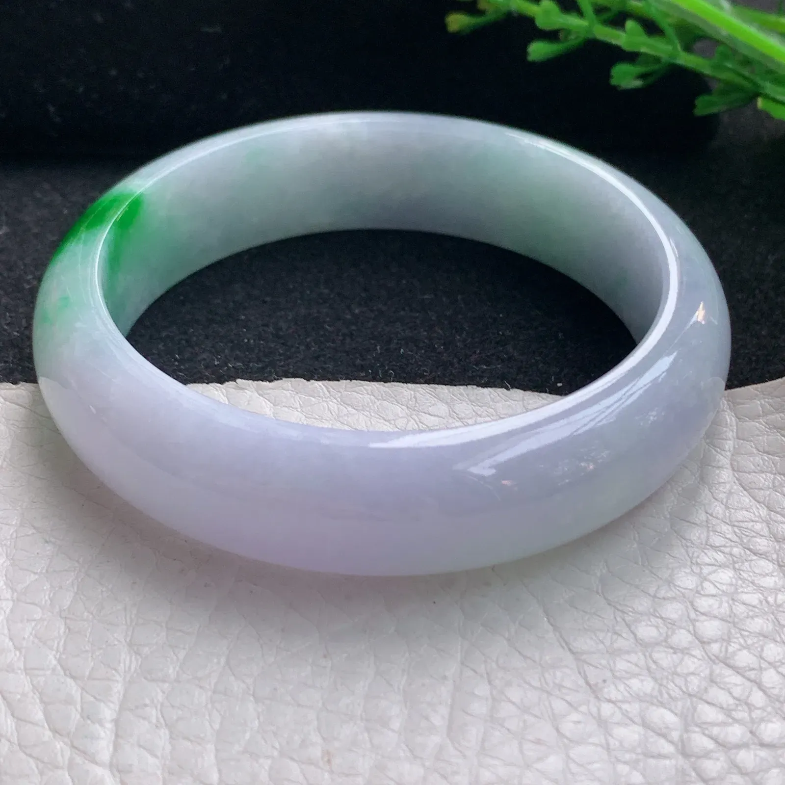 ss自然光54*14*7.2平安镯 翡翠a货玉手镯春带彩宽边珠宝玉手环