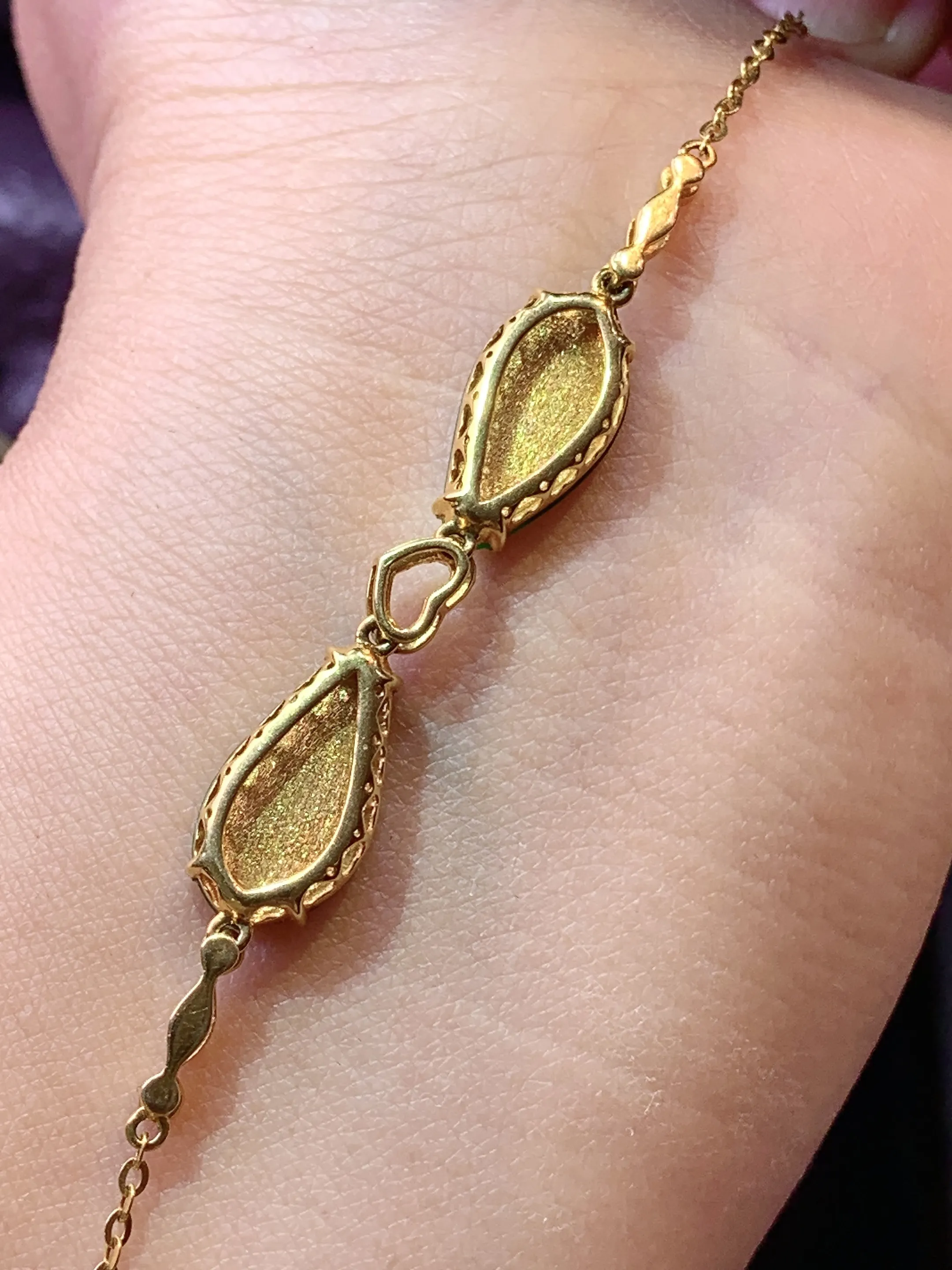 18k金钻镶嵌满绿树叶手链 玉质细腻 色泽清新艳丽 裸石尺寸14.5*7.8*2