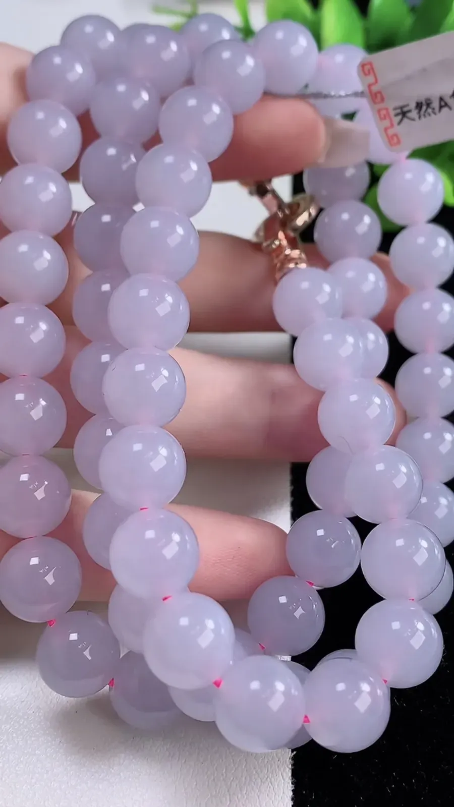 翡翠a货冰种紫罗兰圆珠项链，尺寸10-66颗，重量:121.05g