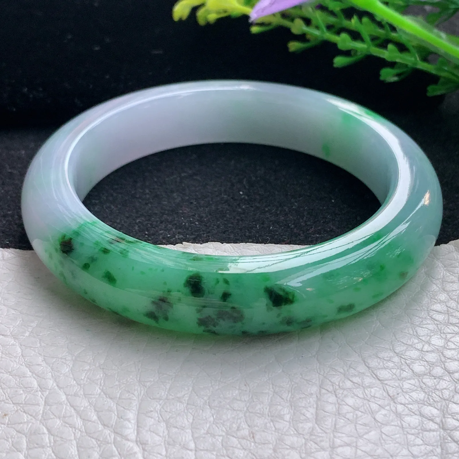 ss自然光57.5*12.8*9.8平安镯 翡翠a货玉手镯双彩厚装宽边珠宝玉手环