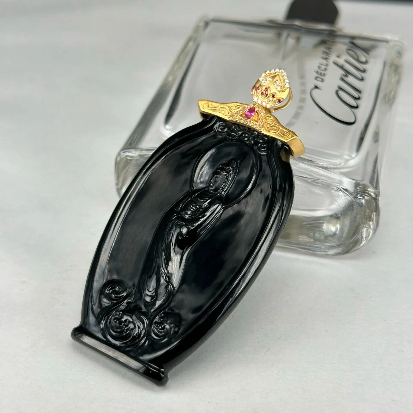 精品18k墨翠净瓶观音 种好色正 打灯通透 尺寸71.2