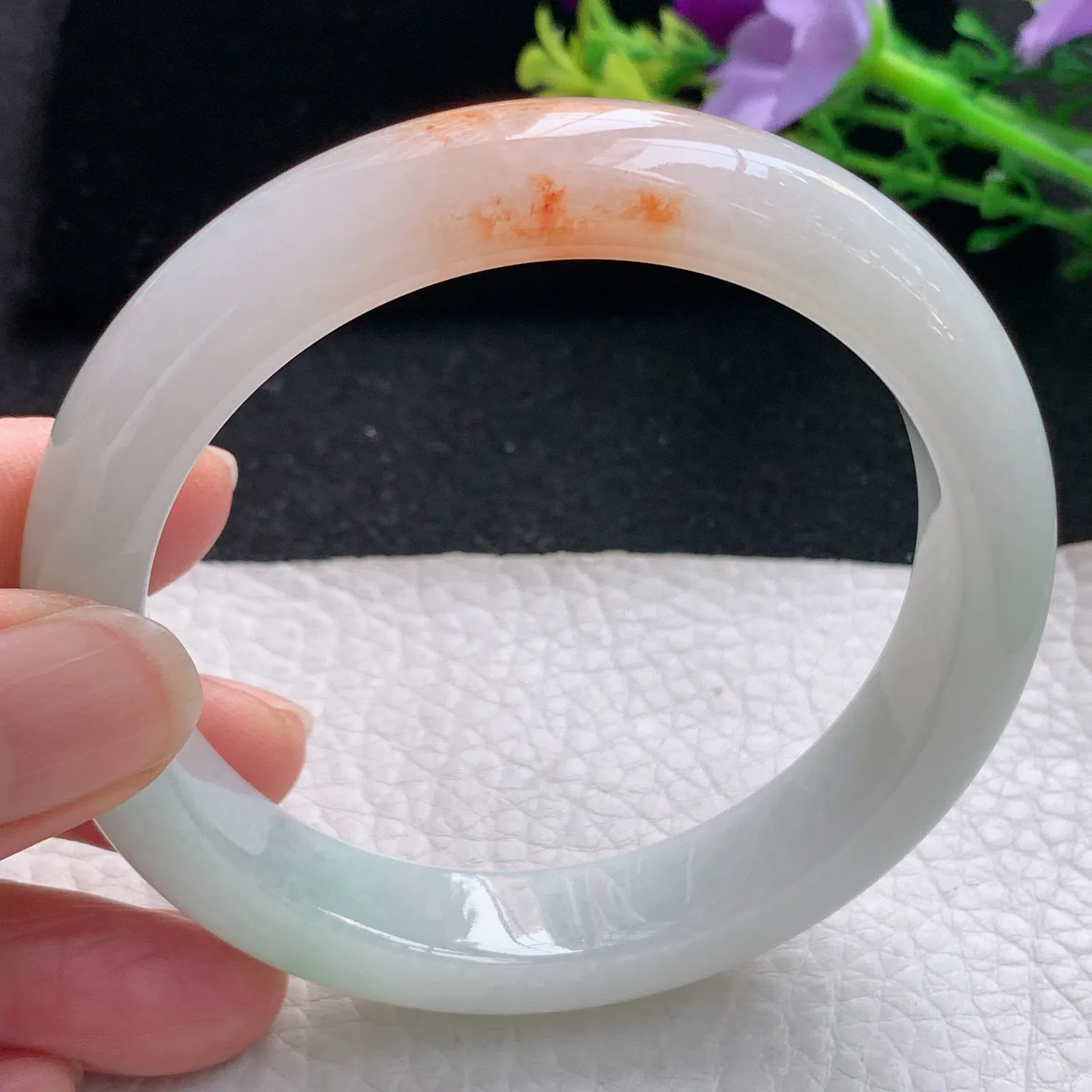 mq自然光58*12*8.5平安镯 天然缅甸翡翠冰润飘花宽边珠宝玉手镯