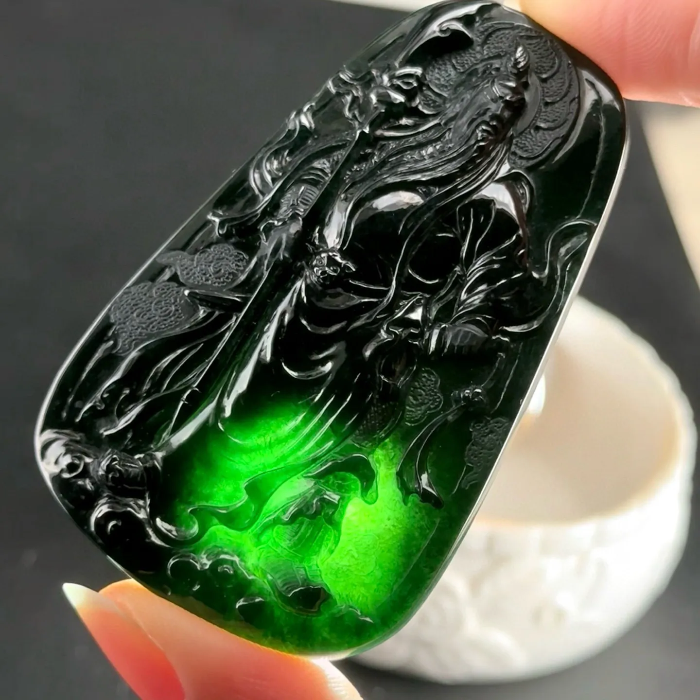 精品墨翠关公 种好色正 黑度好 打灯通透 油性足 尺寸64