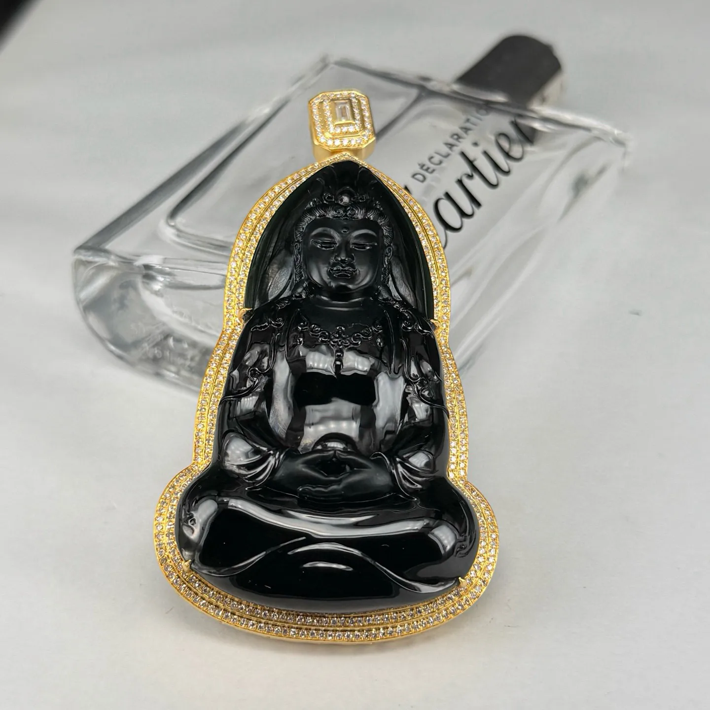 精品18k墨翠观音 种好色正 黑度极好 打灯通透 油性十足 尺寸79.8