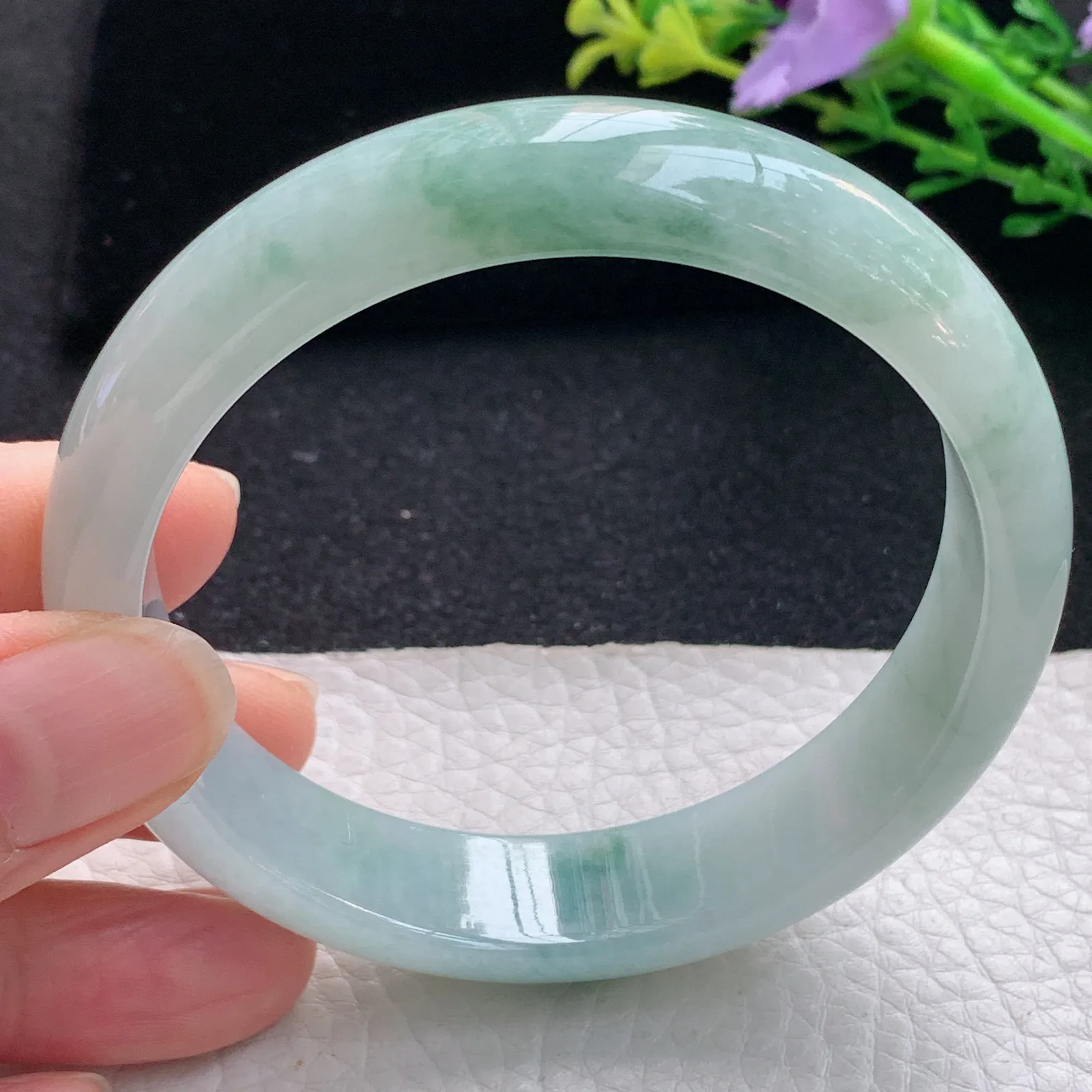 ss大圈口60*14.2*7.6平安镯 翡翠a货玉手镯飘花宽边珠宝玉手环