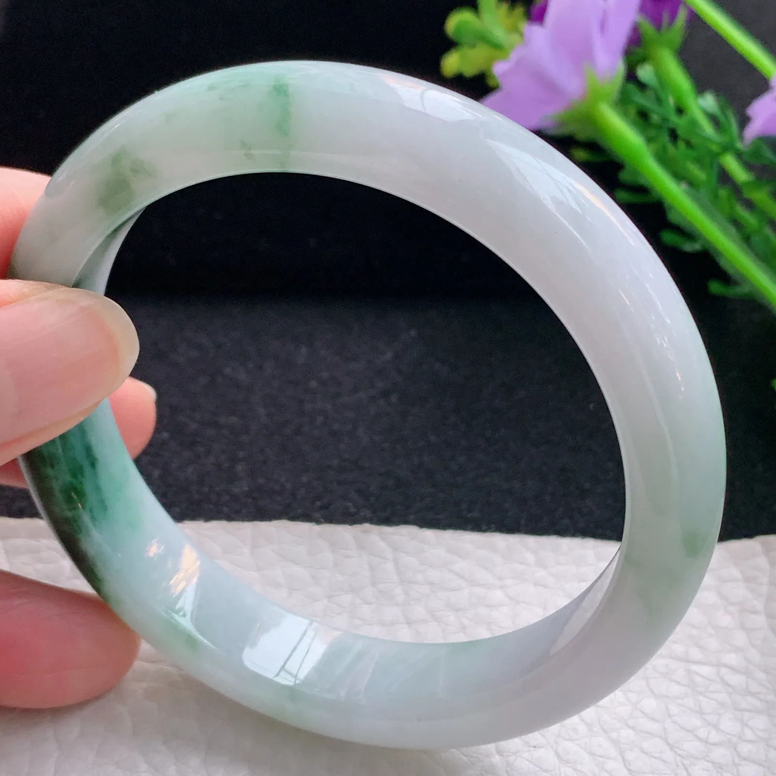 xc自然光59*12.6*8.2平安镯 翡翠a货玉手镯飘花宽边珠宝玉手环