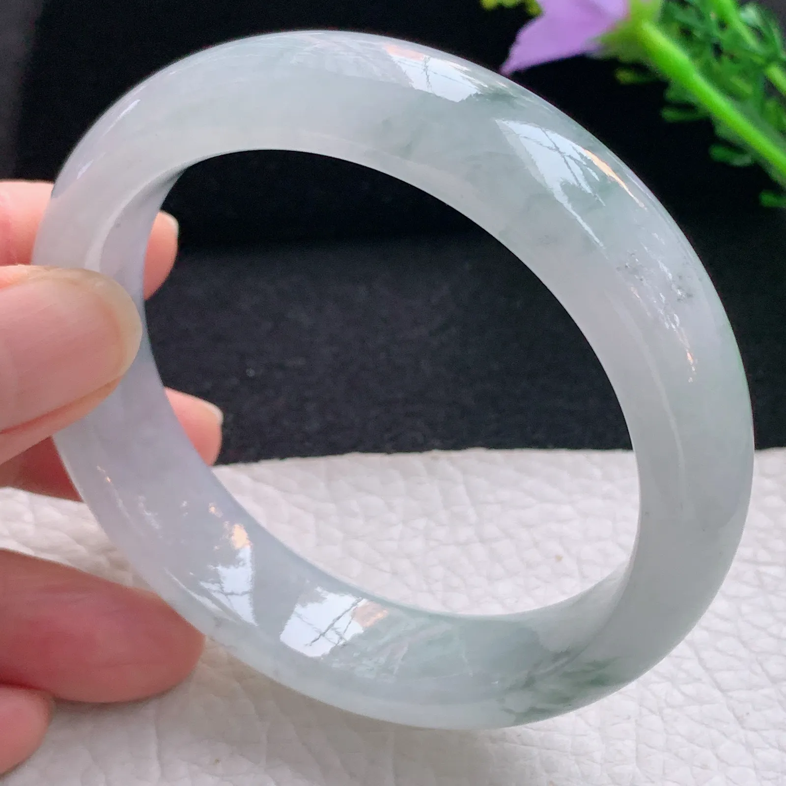 nr自然光58.5*15.5*8.6轮胎镯 翡翠a货玉手镯冰飘花宽边珠宝玉手环