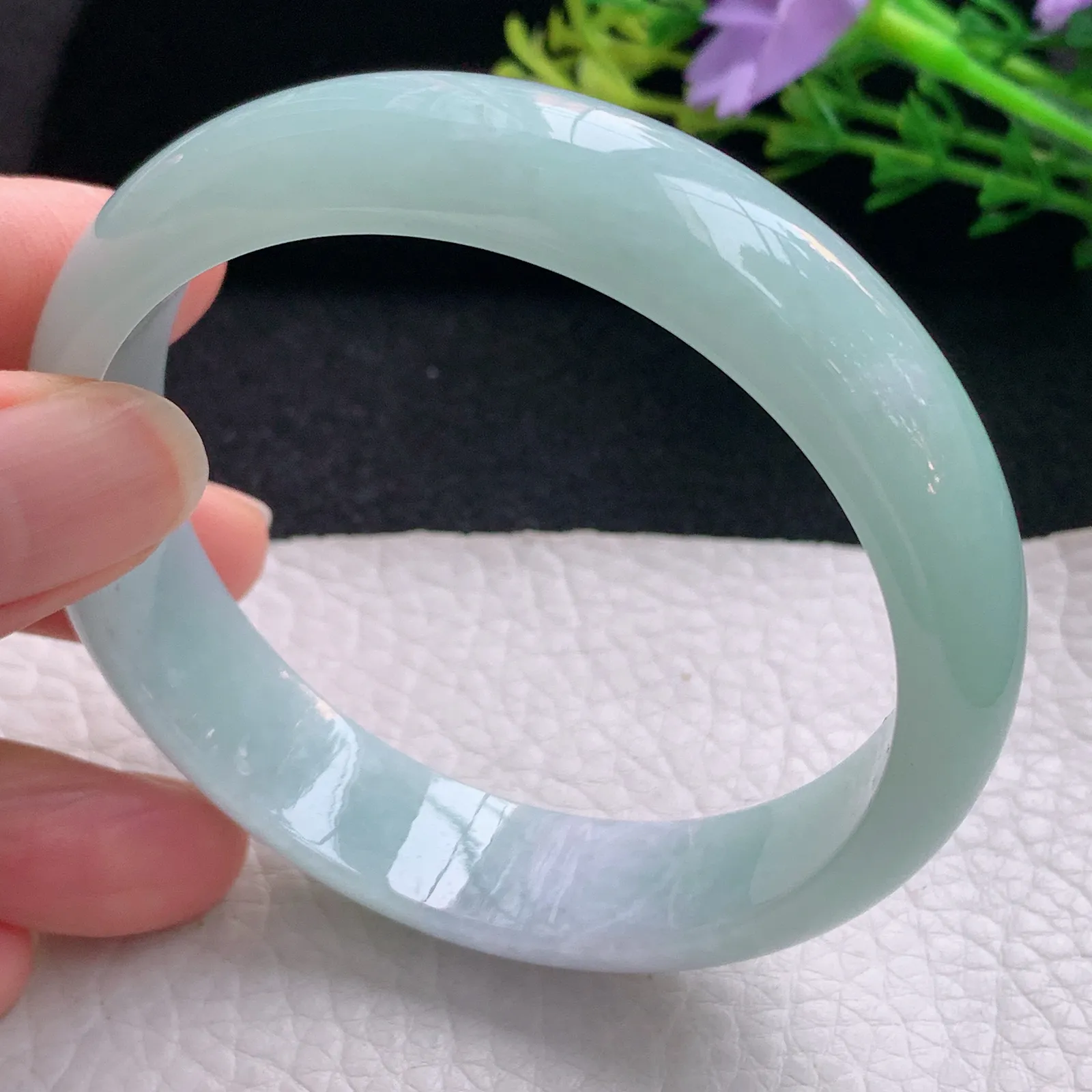 nr自然光59*13.9*7平安镯 翡翠a货玉手镯春带彩宽边珠宝玉手环